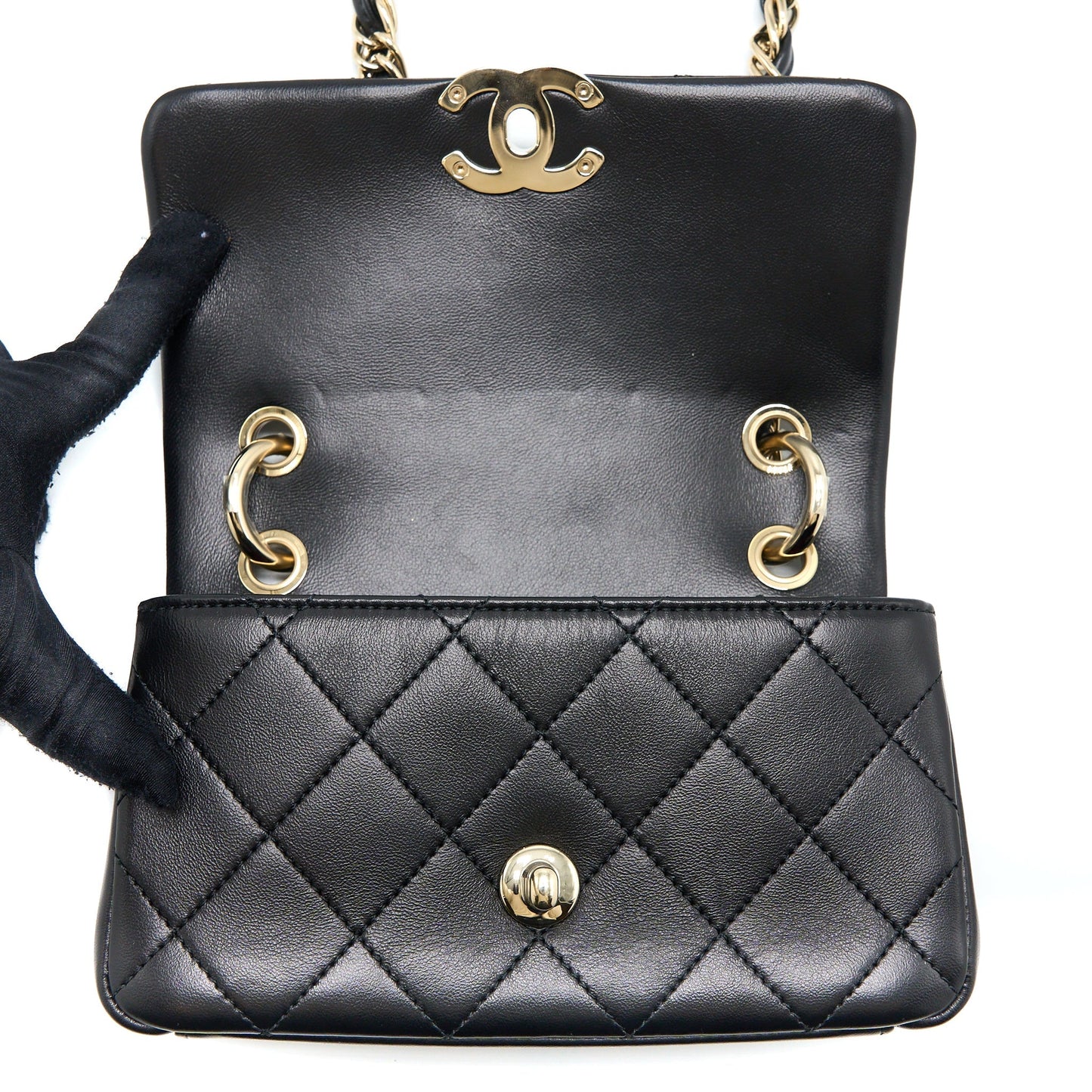 Chanel Enamel CC Logo Quilted Rectangular Flap Bag Lambskin Black L