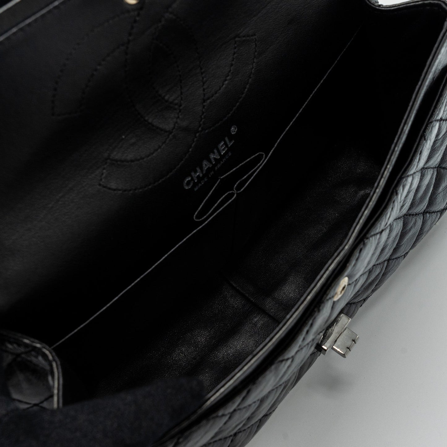 Chanel 2.55 226 Reissue Double Flap Bag Grained Calfskin Black
