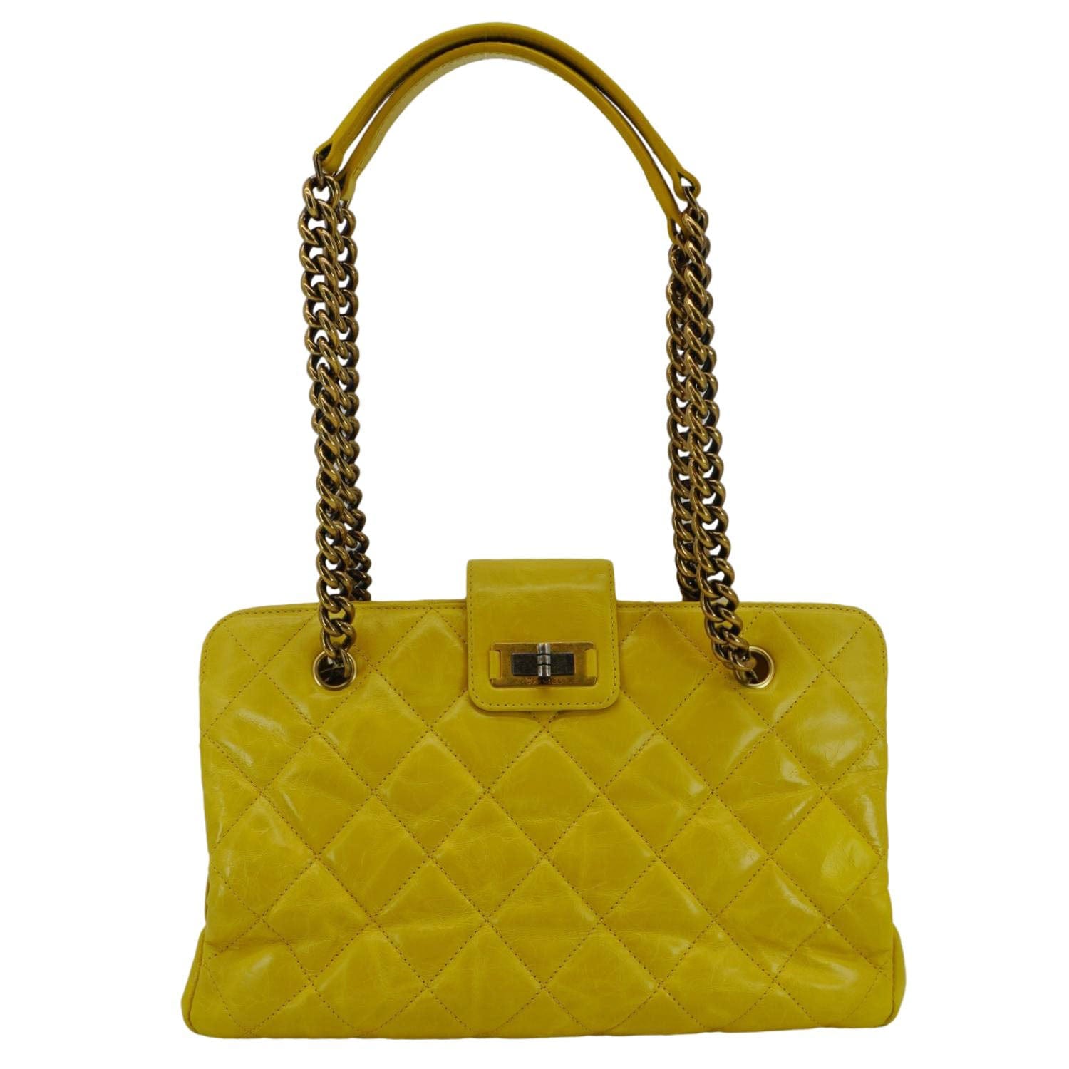 Chanel Reissue Glazed Quilted Leather Tote Shoulder Bag Yellow