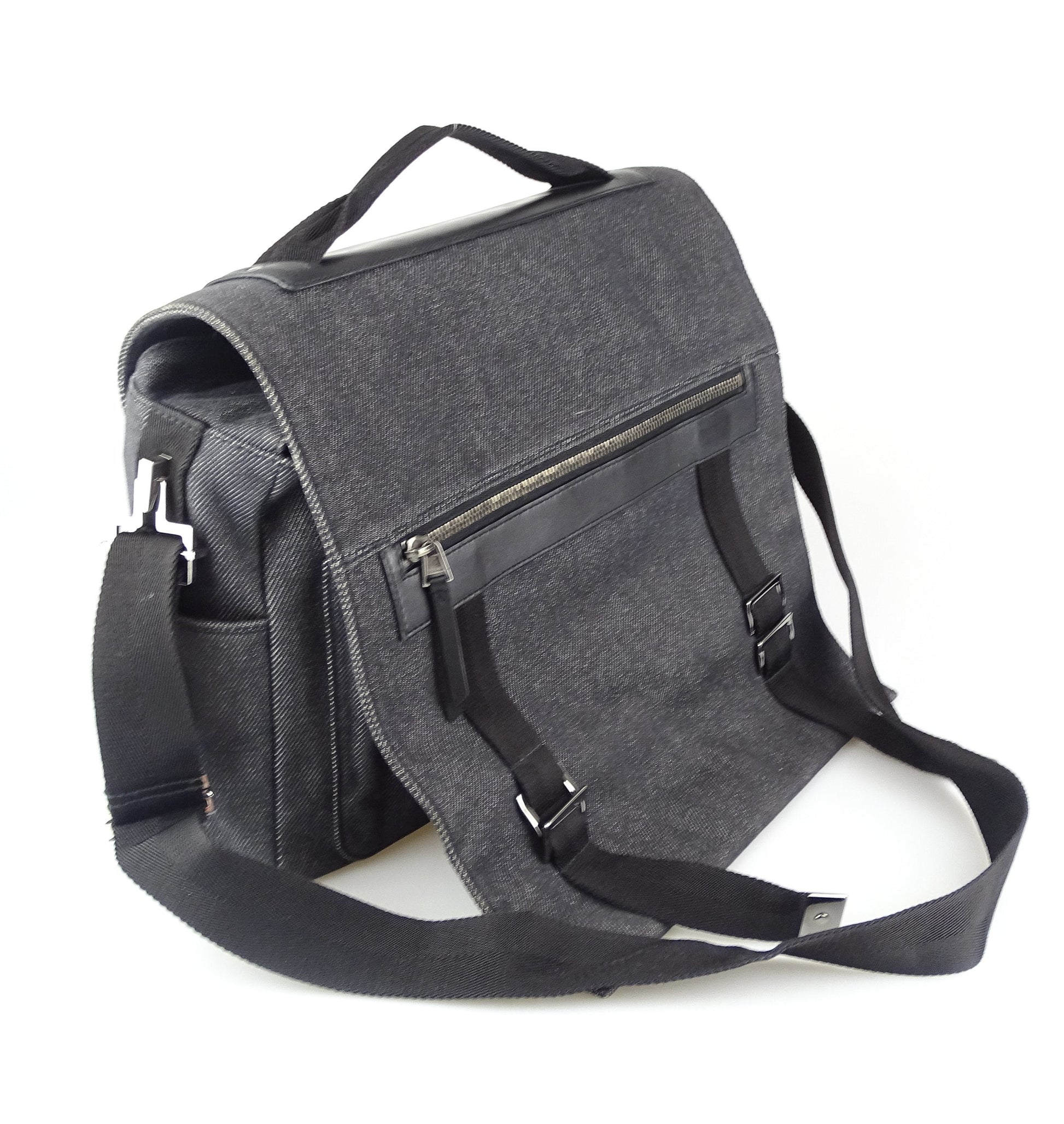 Gucci Grey Leather Canvas Handbag Style 2