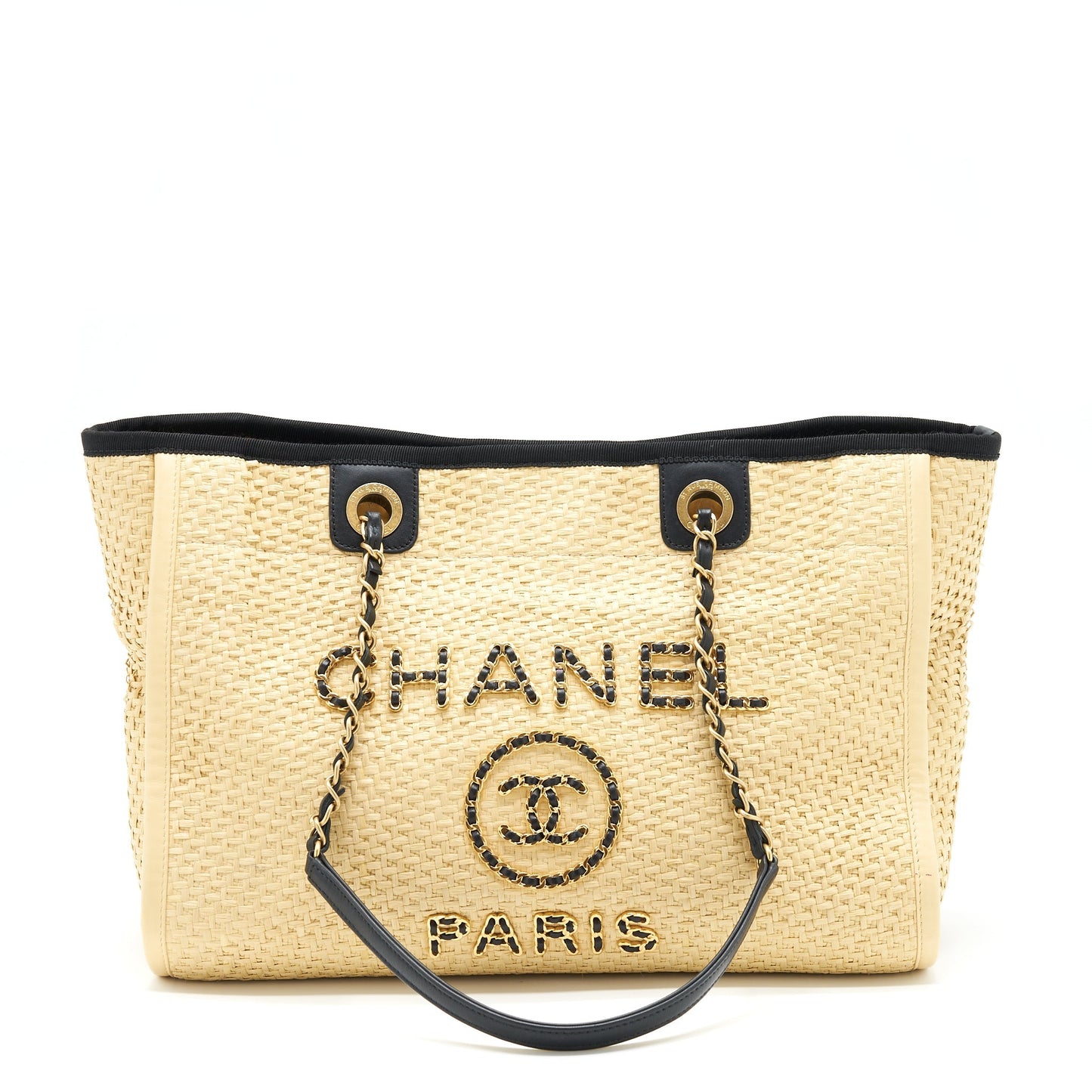 Chanel Gold Raffia Deauville Tote Bag