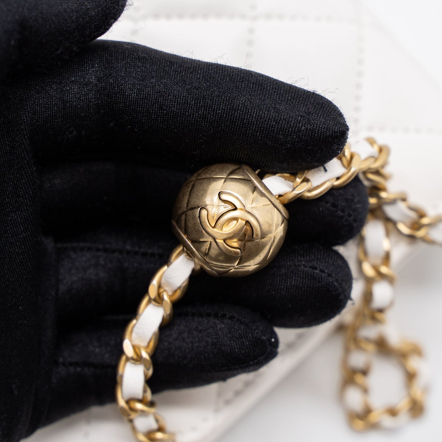 Chanel Pearl Crush Wallet on Chain Lambskin White Brushed  (Microchip)