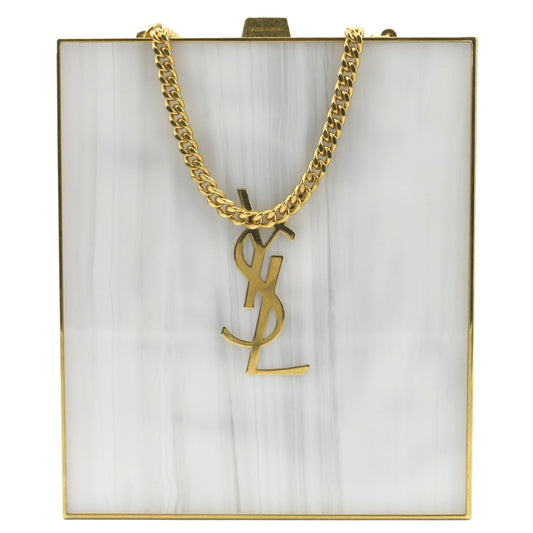 YVES SAINT LAURENT Tuxedo Box Plexiglass Metal Crossbody Bag Blanc Grise