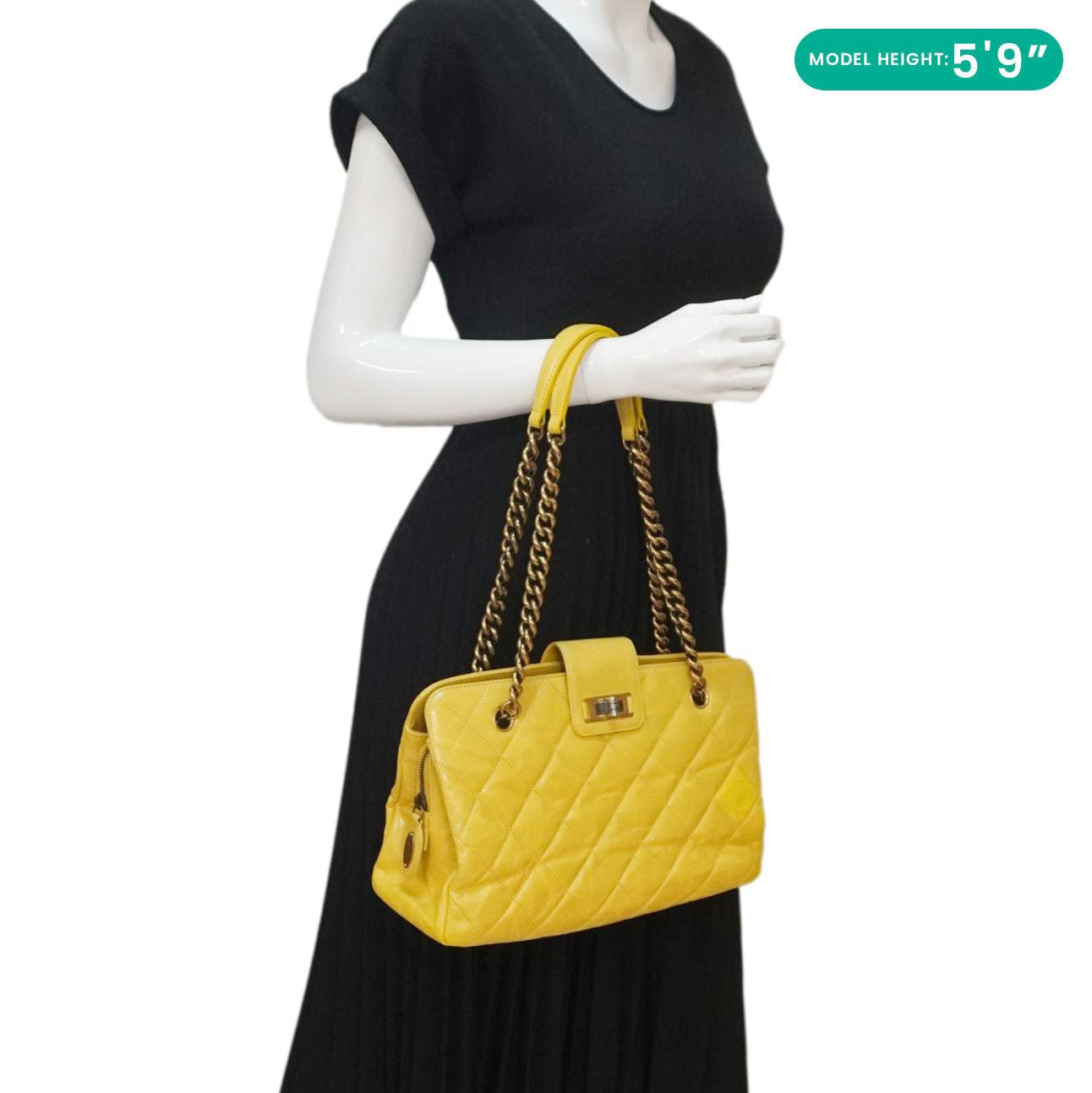 Chanel Reissue Glazed Quilted Leather Tote Shoulder Bag Yellow