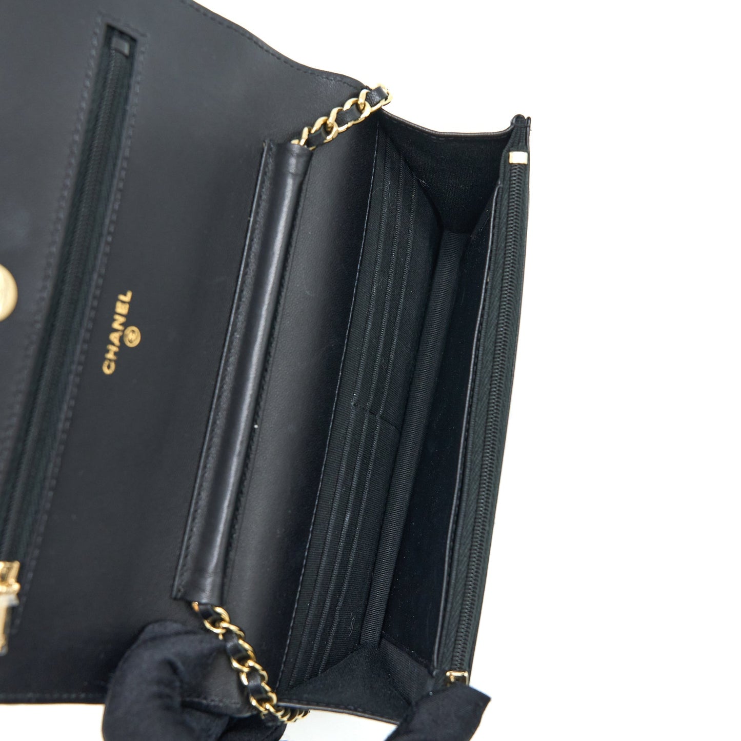 Chanel Ribbon Wallet On Chain Lambskin Black L (Microchip)