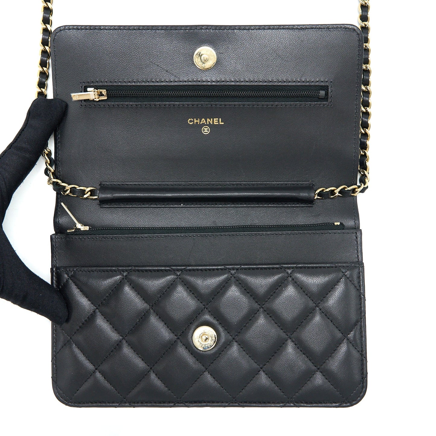 Chanel Ribbon Wallet On Chain Lambskin Black L (Microchip)
