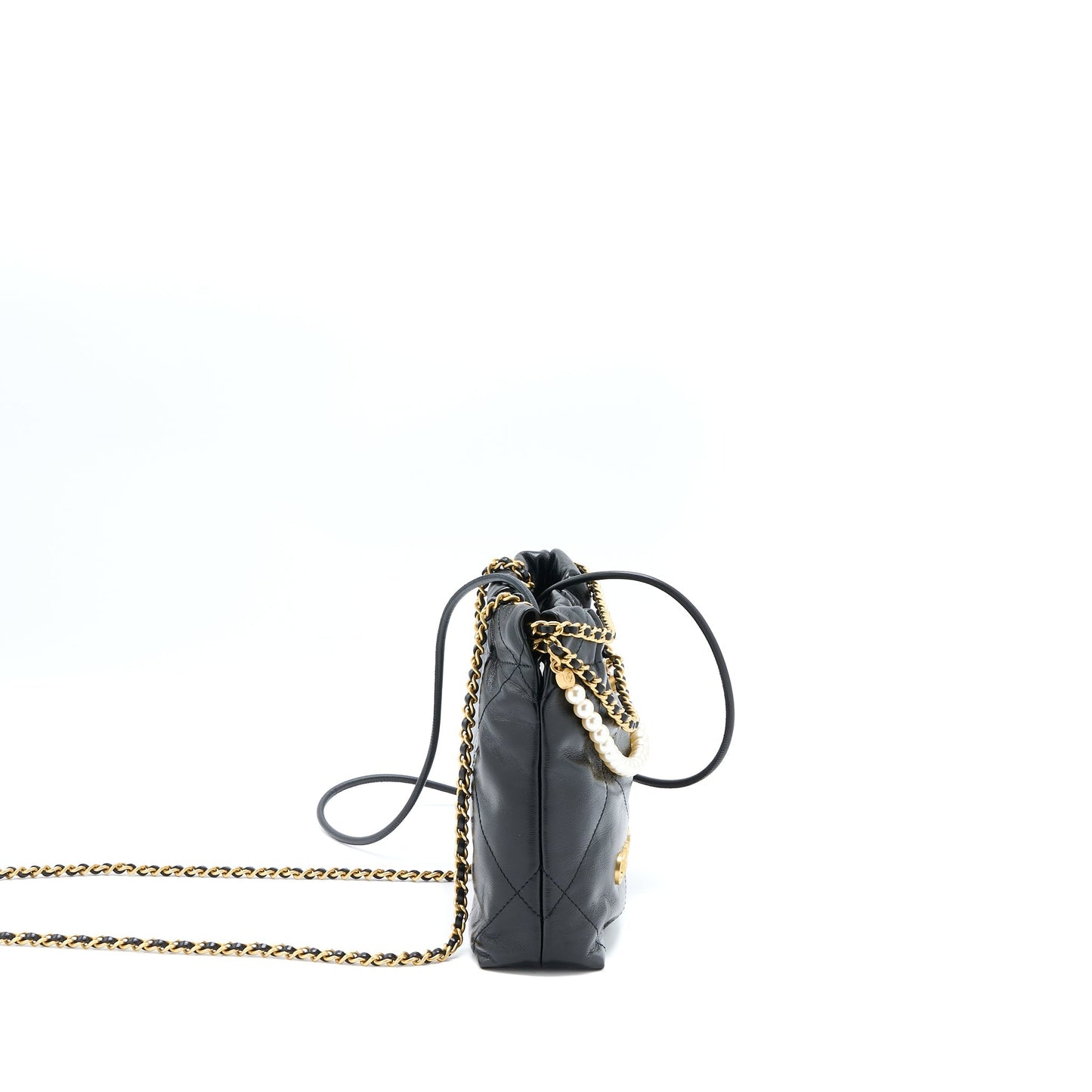Chanel 23S Mini 22 Bag with Pearl Shiny Calfskin Black  (Microchip)