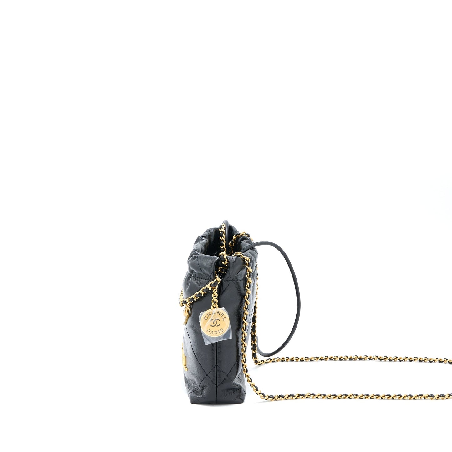 Chanel 23S Mini 22 Bag with Pearl Shiny Calfskin Black  (Microchip)
