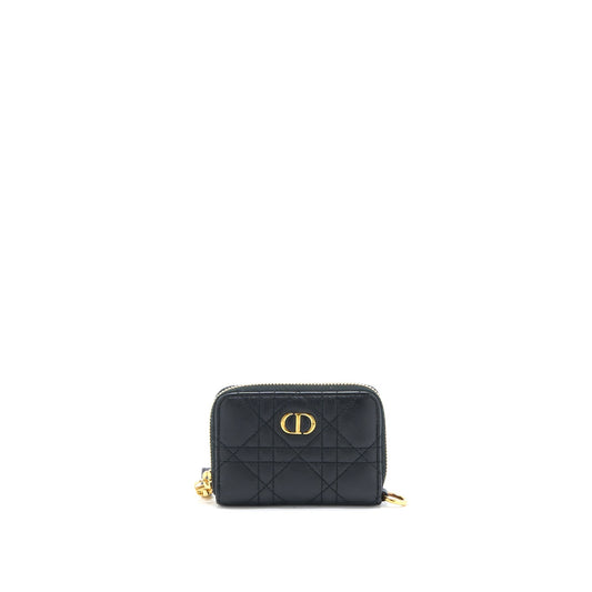 Dior Caro Detachable Card Holder Cannage Supple Calfskin Black