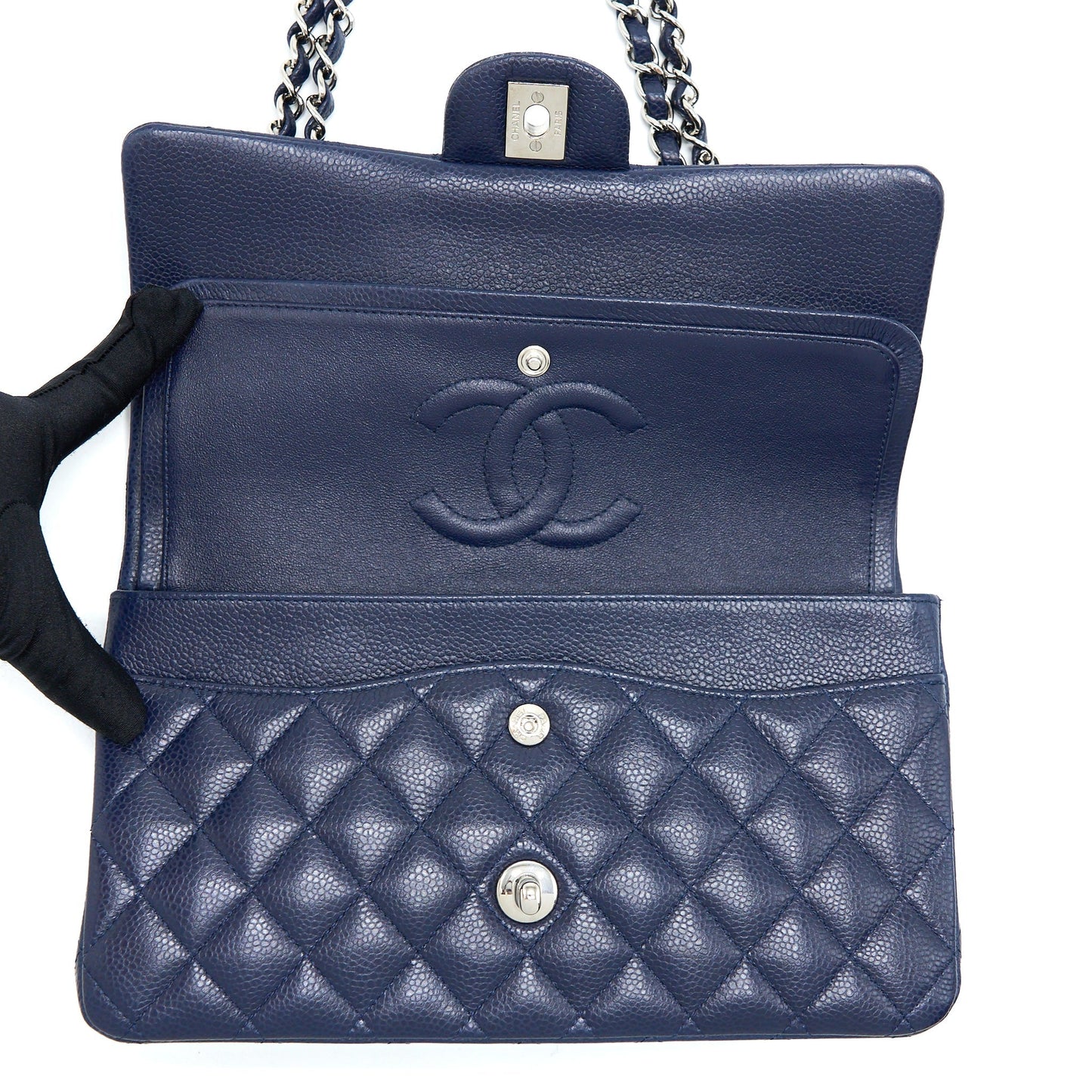Chanel Medium Classic Double Flap Bag Caviar Navy Blue