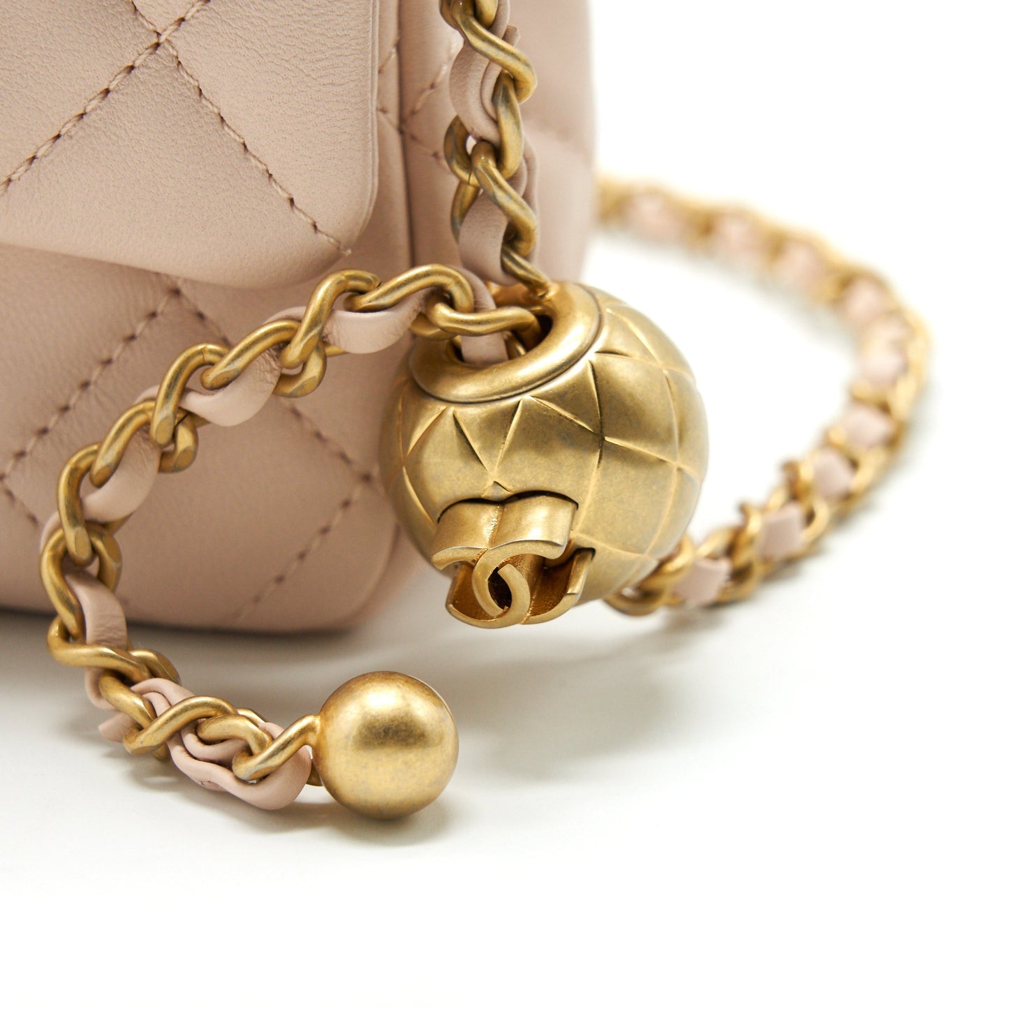 Chanel 22C Pearl Crush Mini Rectangular Flap Bag Lambskin Light Berge