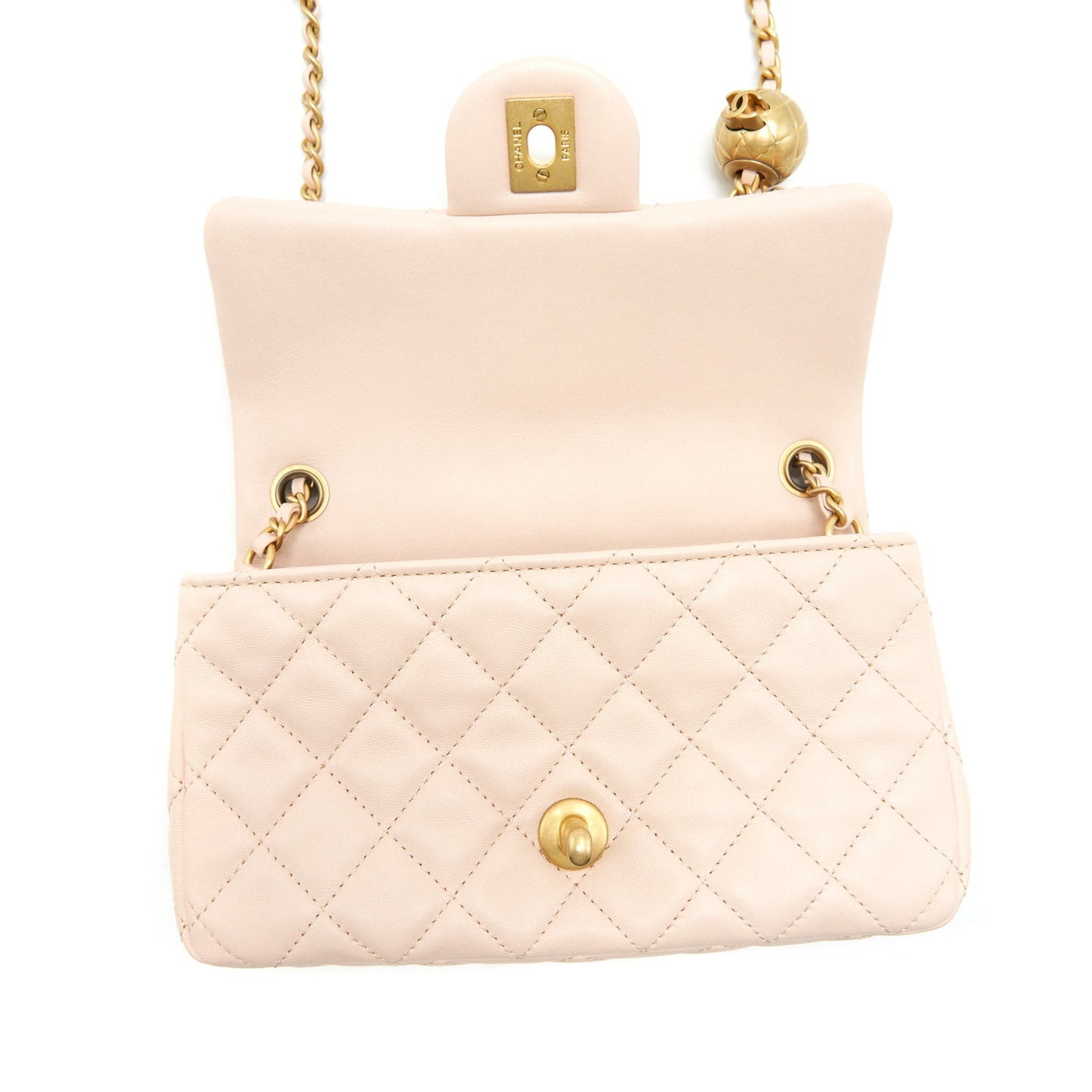 Chanel 22C Pearl Crush Mini Rectangular Flap Bag Lambskin Light Berge