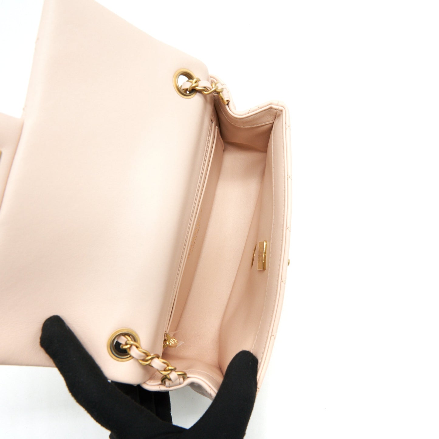Chanel 22C Pearl Crush Mini Rectangular Flap Bag Lambskin Light Berge