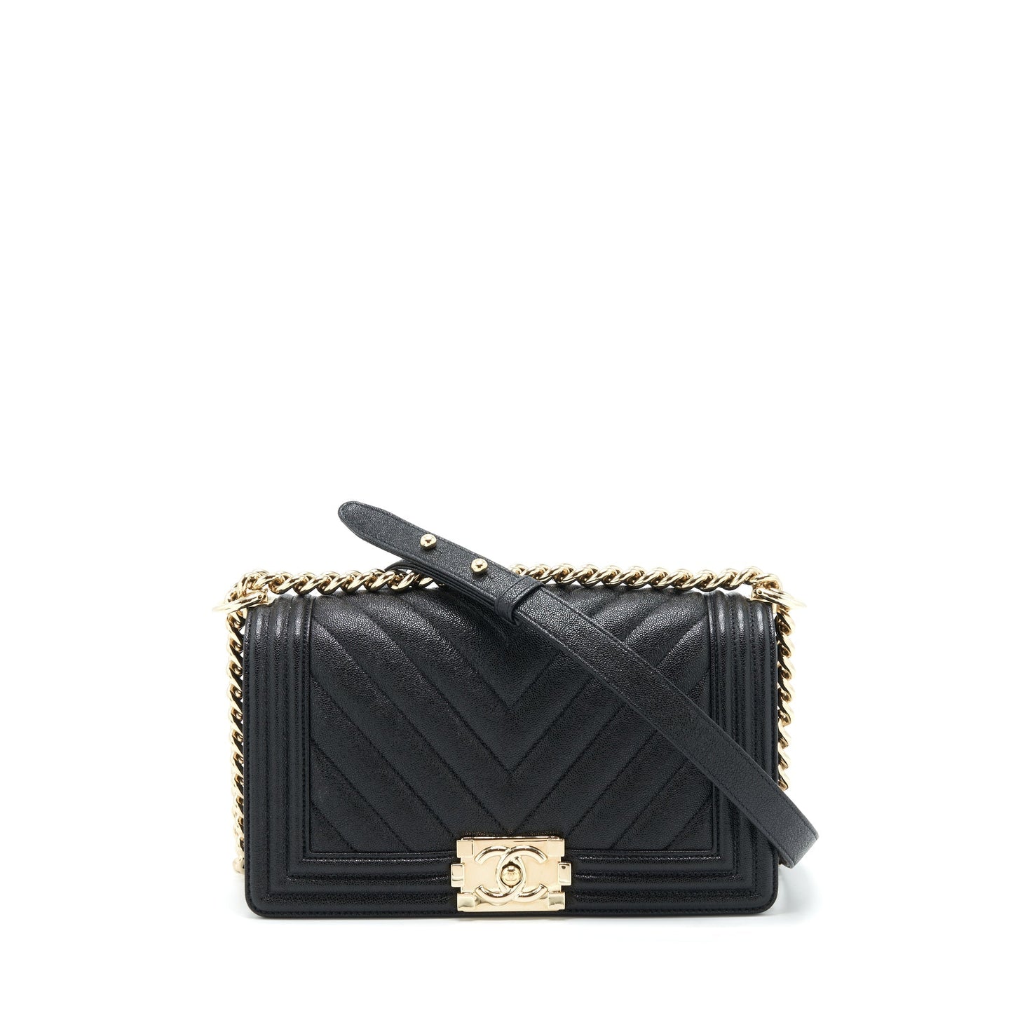 Chanel Medium Boy Chevron Caviar Black L
