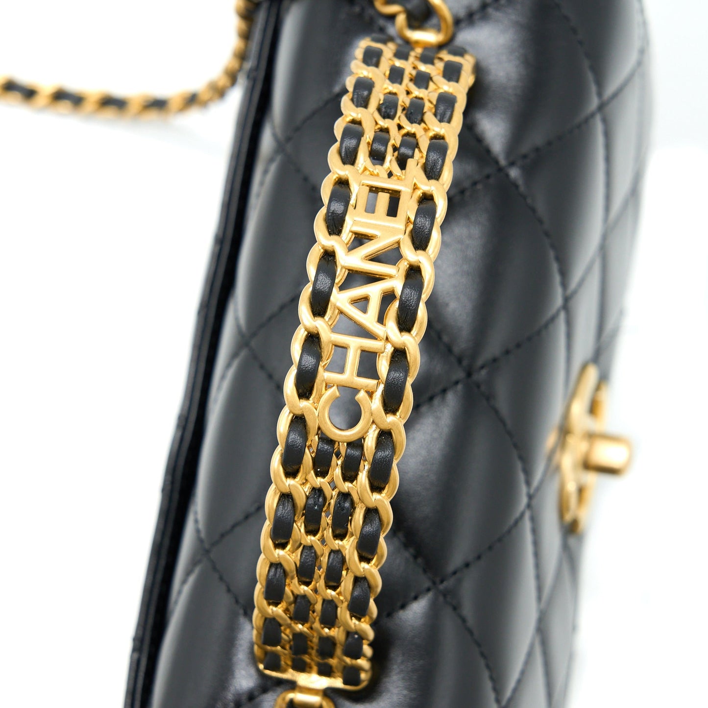 Chanel 23p Flap Bag with Top Handle Shiny Calfskin Black  (Microchip)