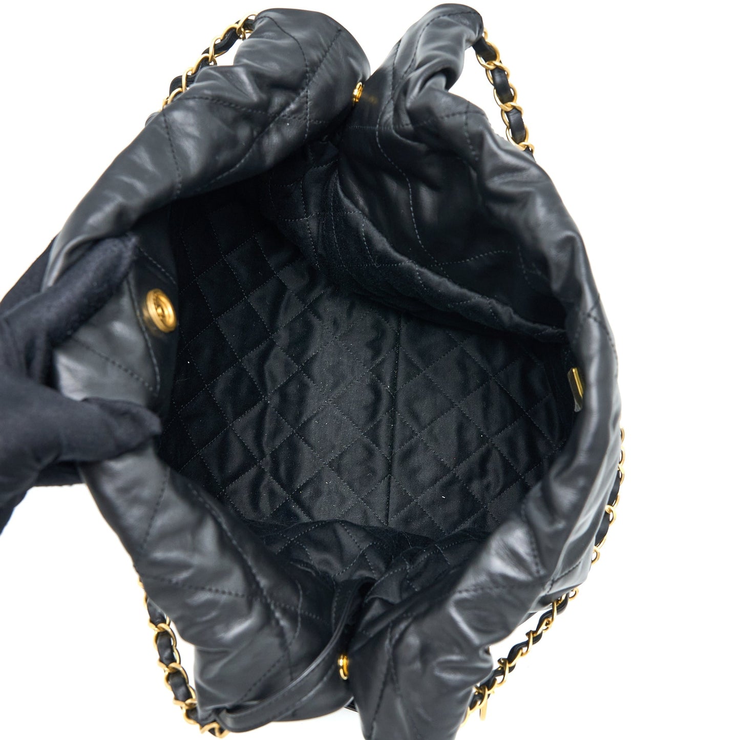 Chanel Medium 22 Bag White Letter Shiny Calfskin Black  (Microchip)