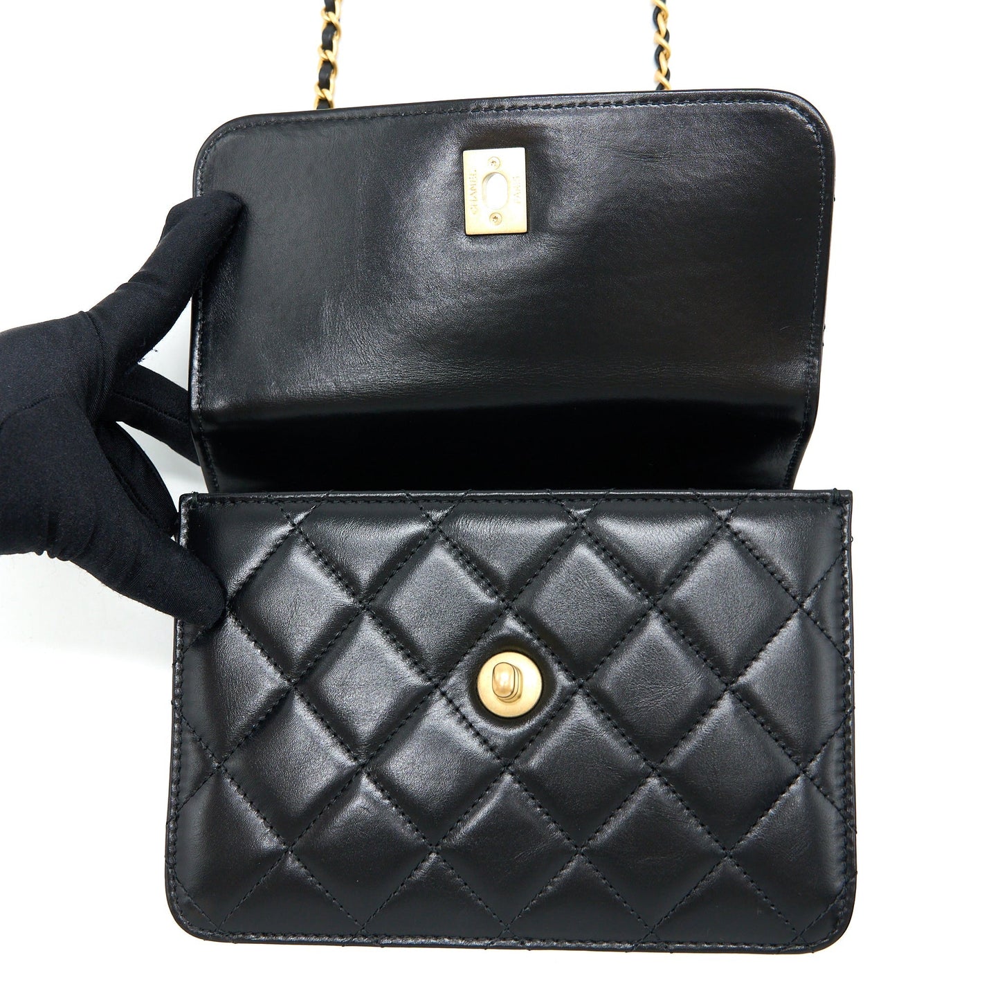 Chanel 23p Flap Bag with Top Handle Shiny Calfskin Black  (Microchip)