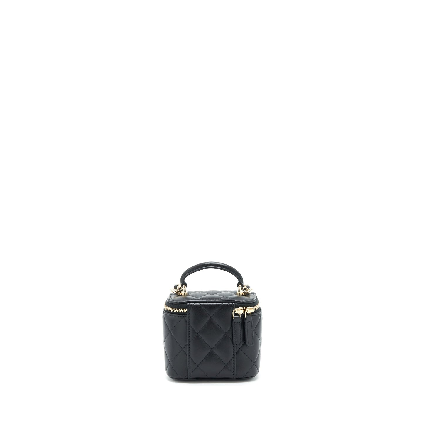 Chanel 22P Top Handle Mini Vanity With Chain And Mirror Lambskin Black L