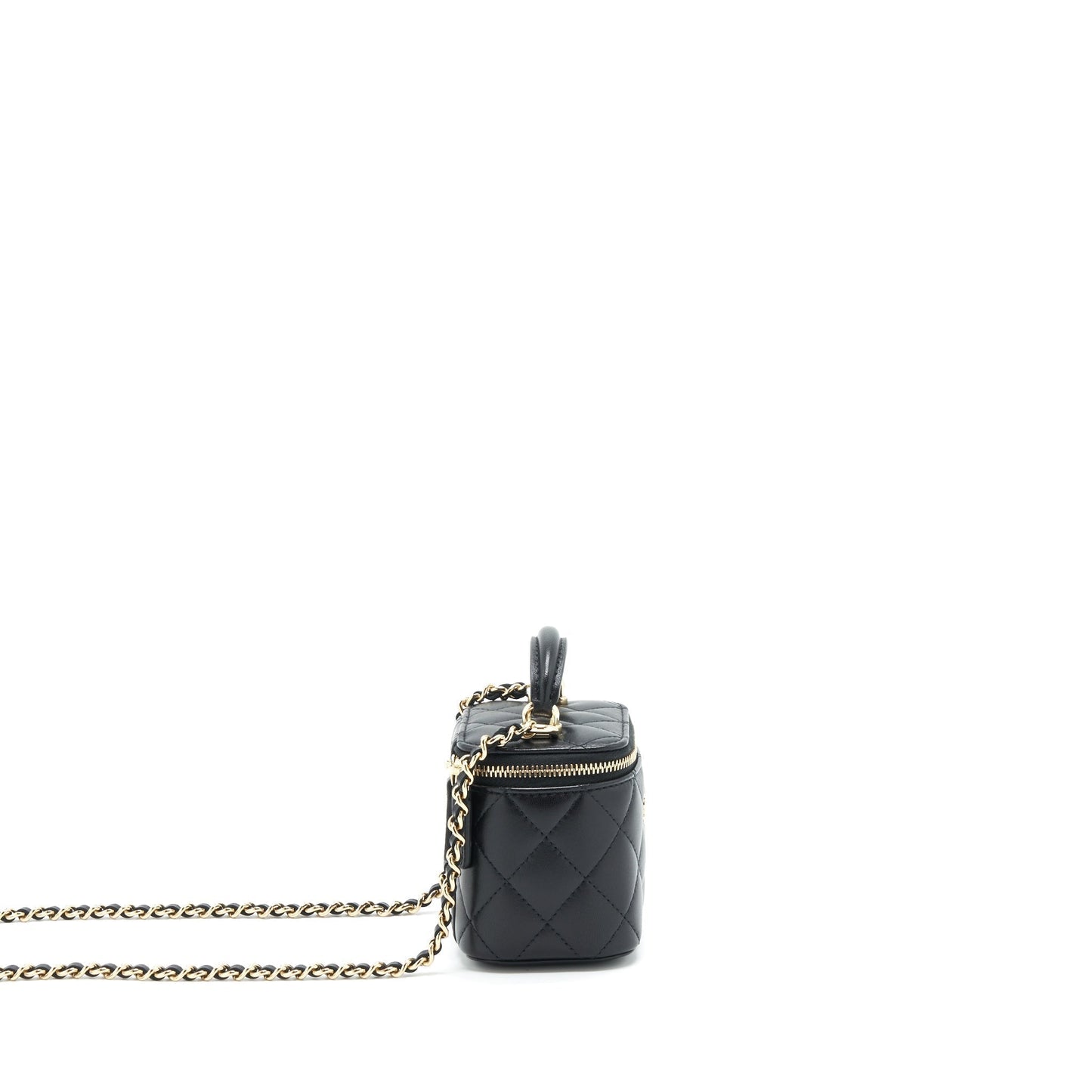 Chanel 22P Top Handle Mini Vanity With Chain And Mirror Lambskin Black L
