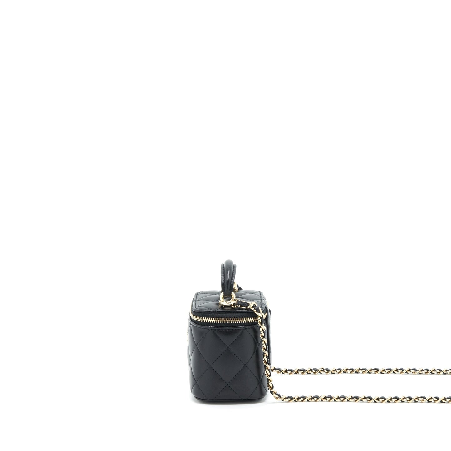 Chanel 22P Top Handle Mini Vanity With Chain And Mirror Lambskin Black L