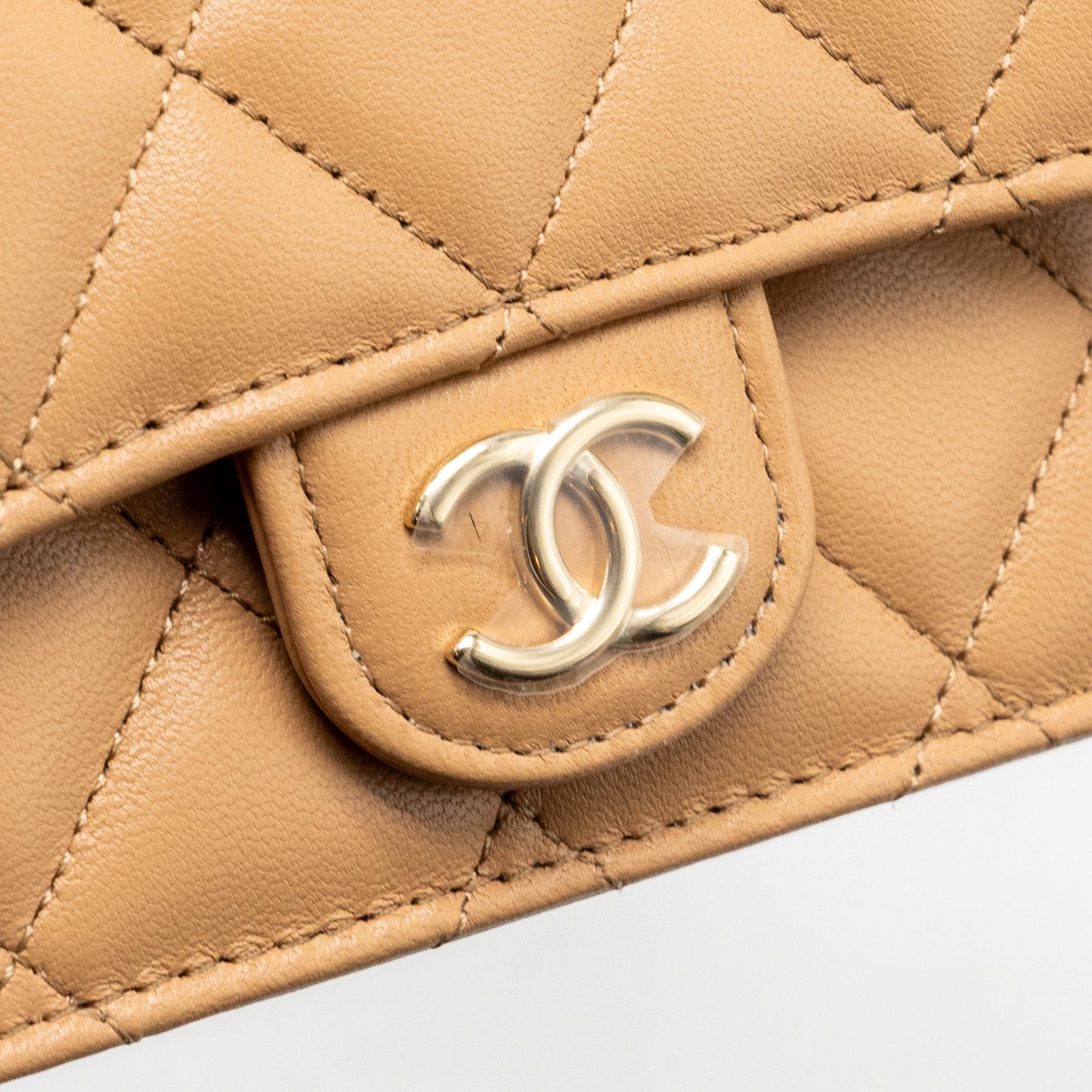 Chanel top handle mini flap clutch lambskin beige L (Microchip)