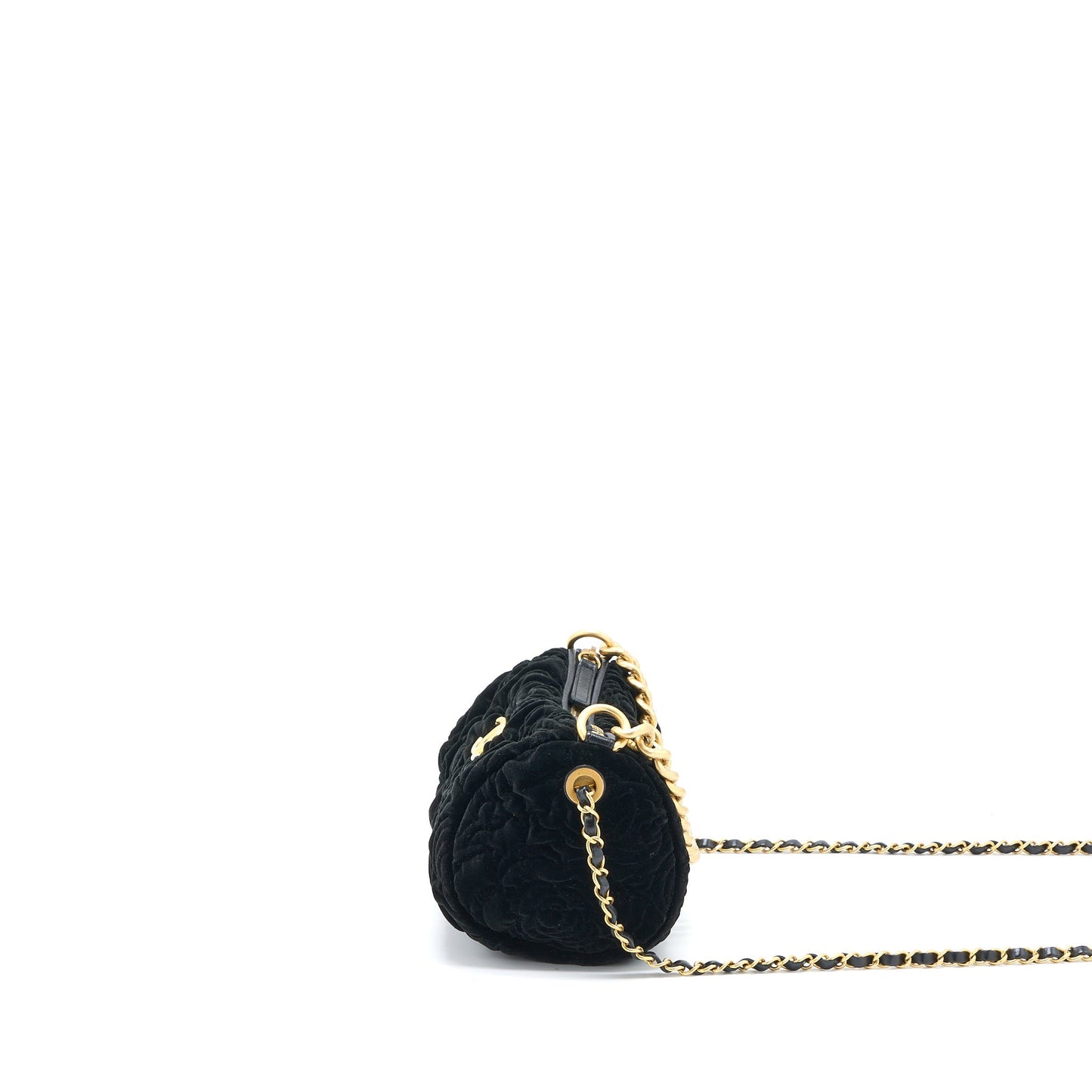 Chanel Mini Boston Bag with Chain Camellia Velvet Black  (Microchip)