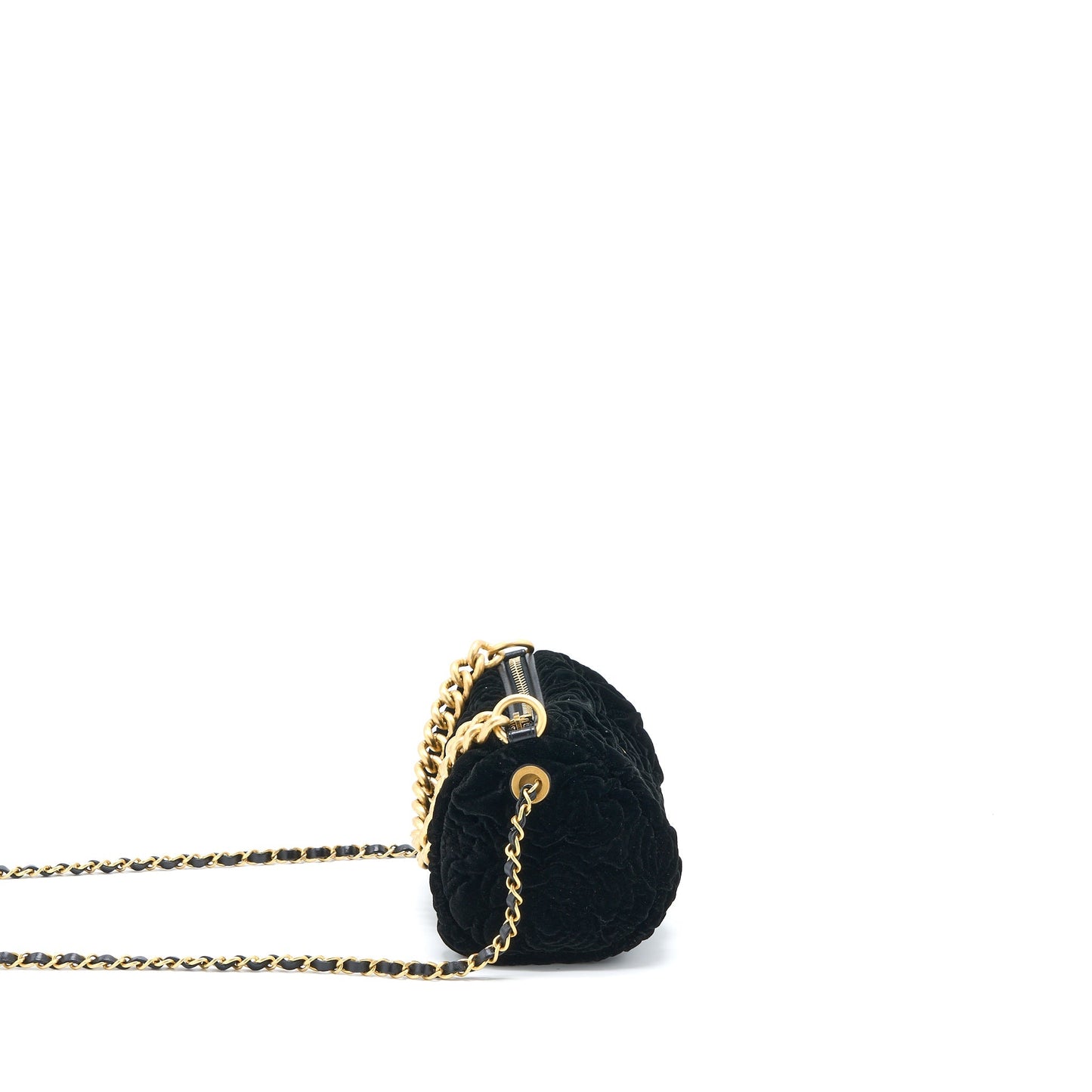 Chanel Mini Boston Bag with Chain Camellia Velvet Black  (Microchip)
