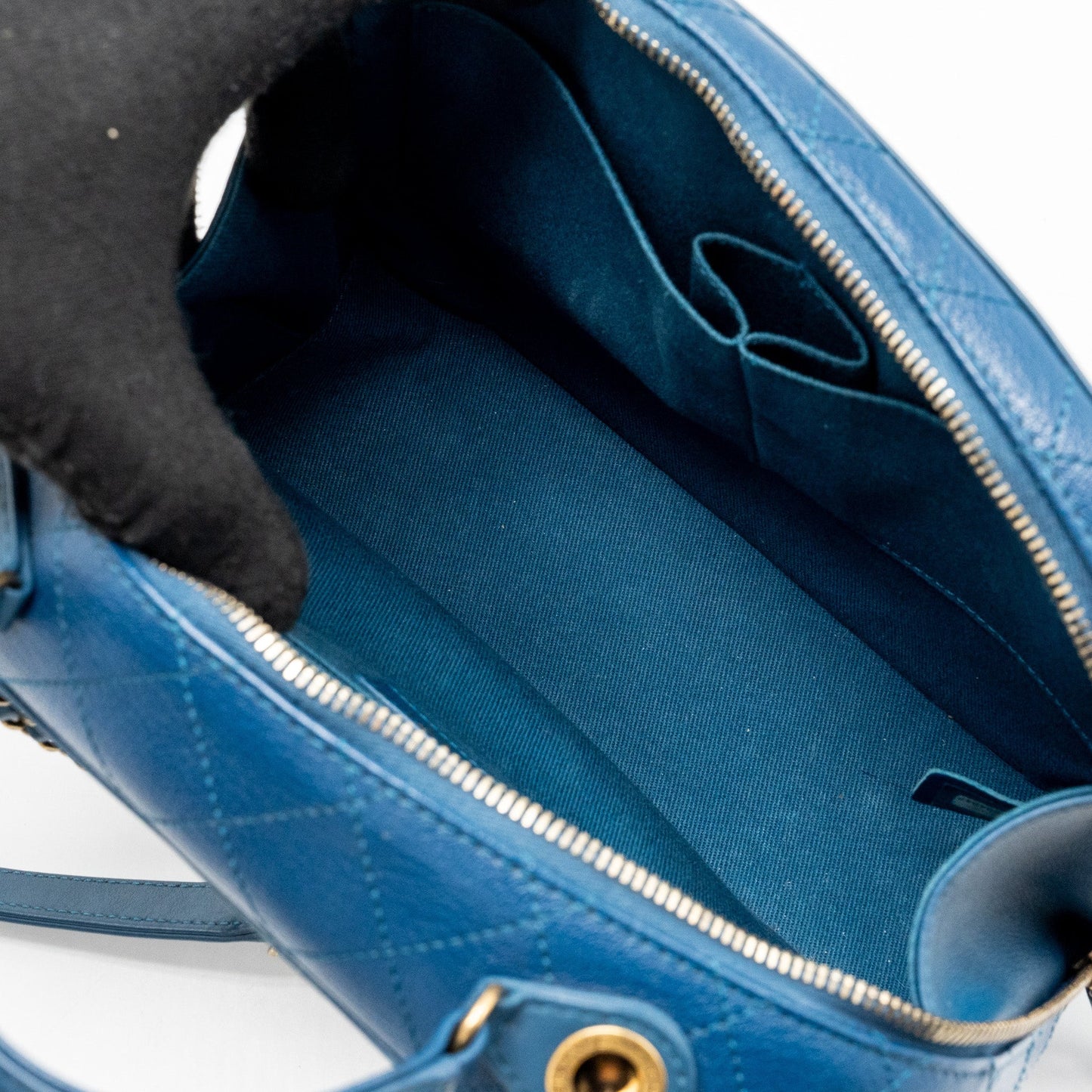 Chanel top handle zip vanity bag leather blue