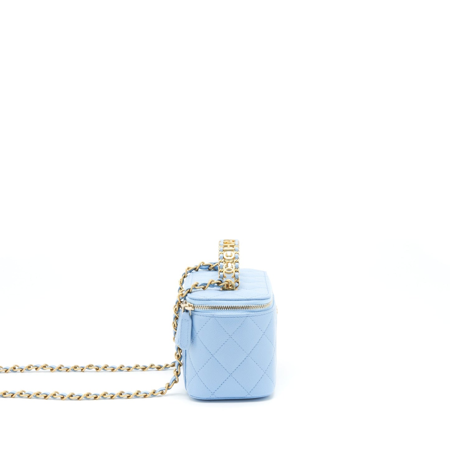 Chanel 22S Letter Handle Long Vanity With Chain Caviar Blue