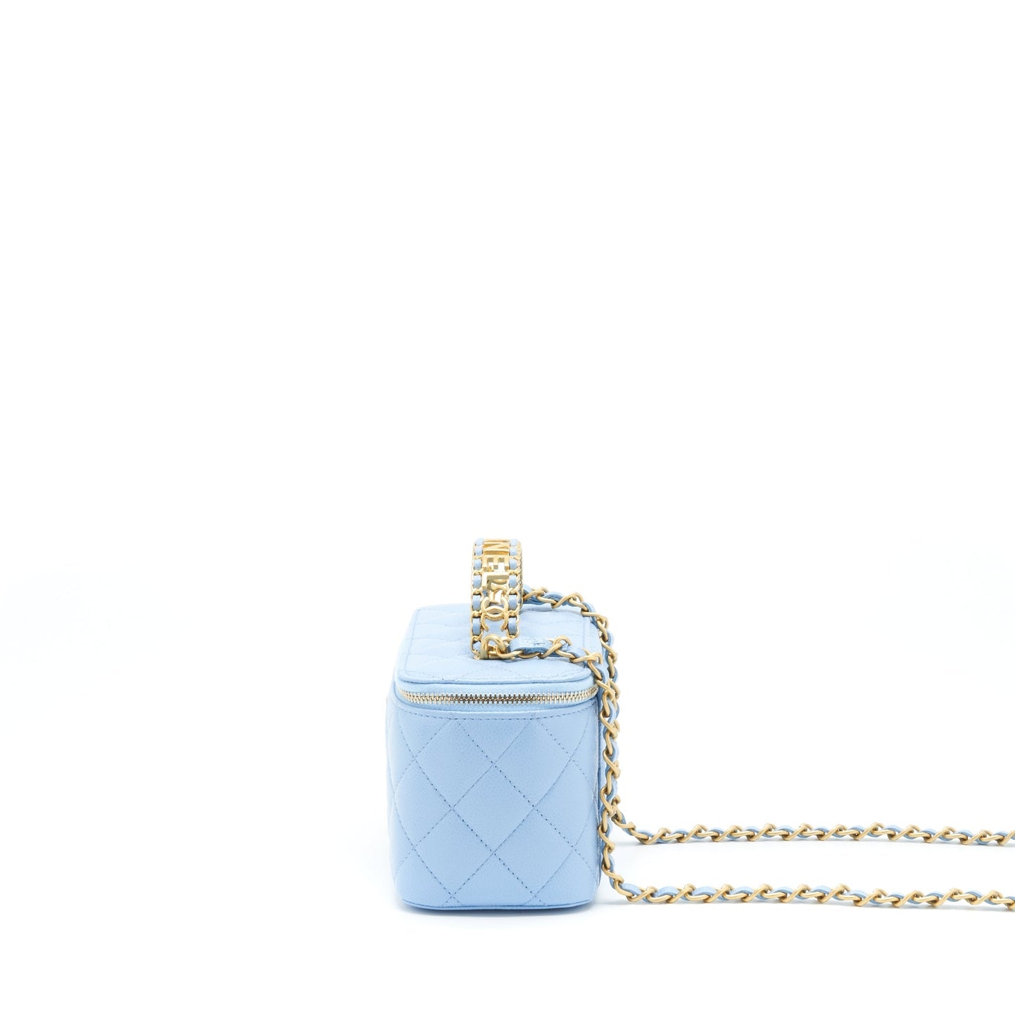 Chanel 22S Letter Handle Long Vanity With Chain Caviar Blue