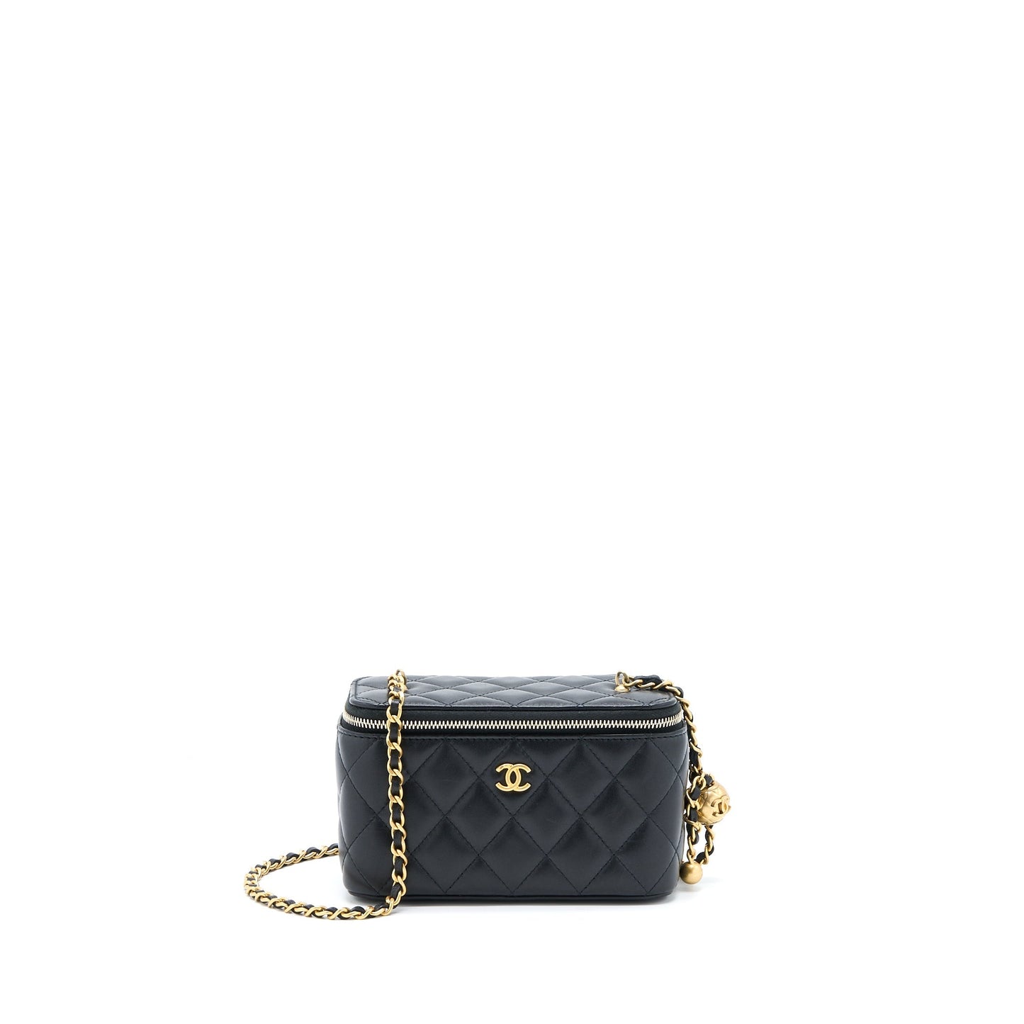 Chanel Pear Crush Long Vanity With Chain Lambskin Black
