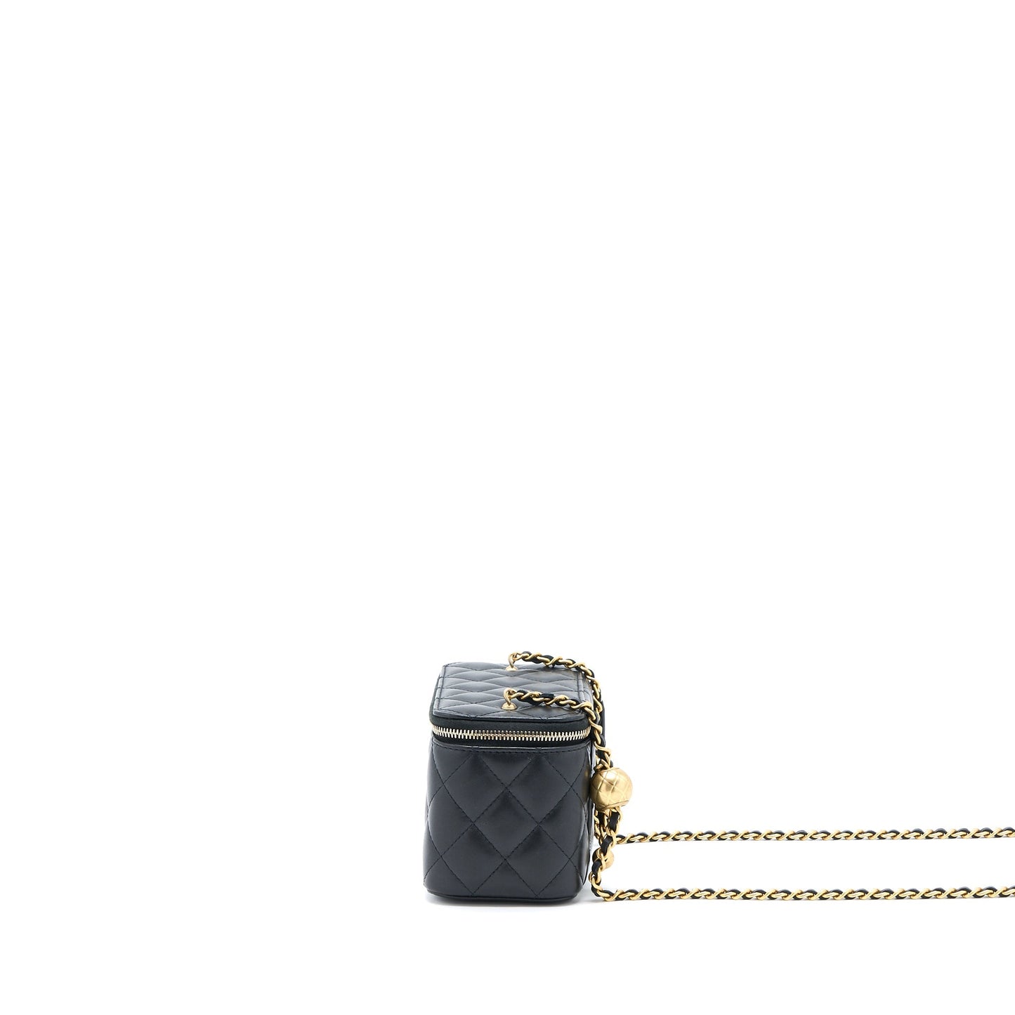 Chanel Pear Crush Long Vanity With Chain Lambskin Black