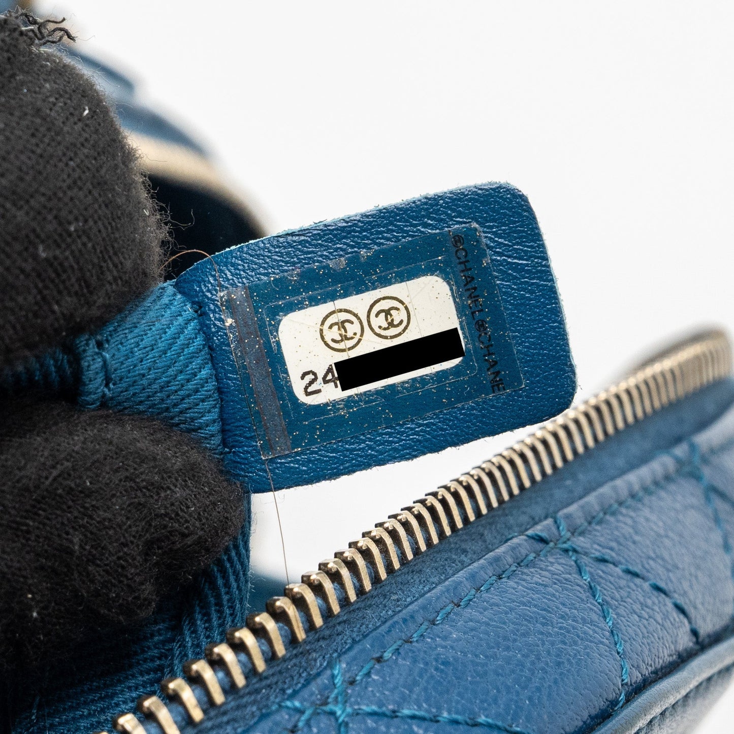 Chanel top handle zip vanity bag leather blue