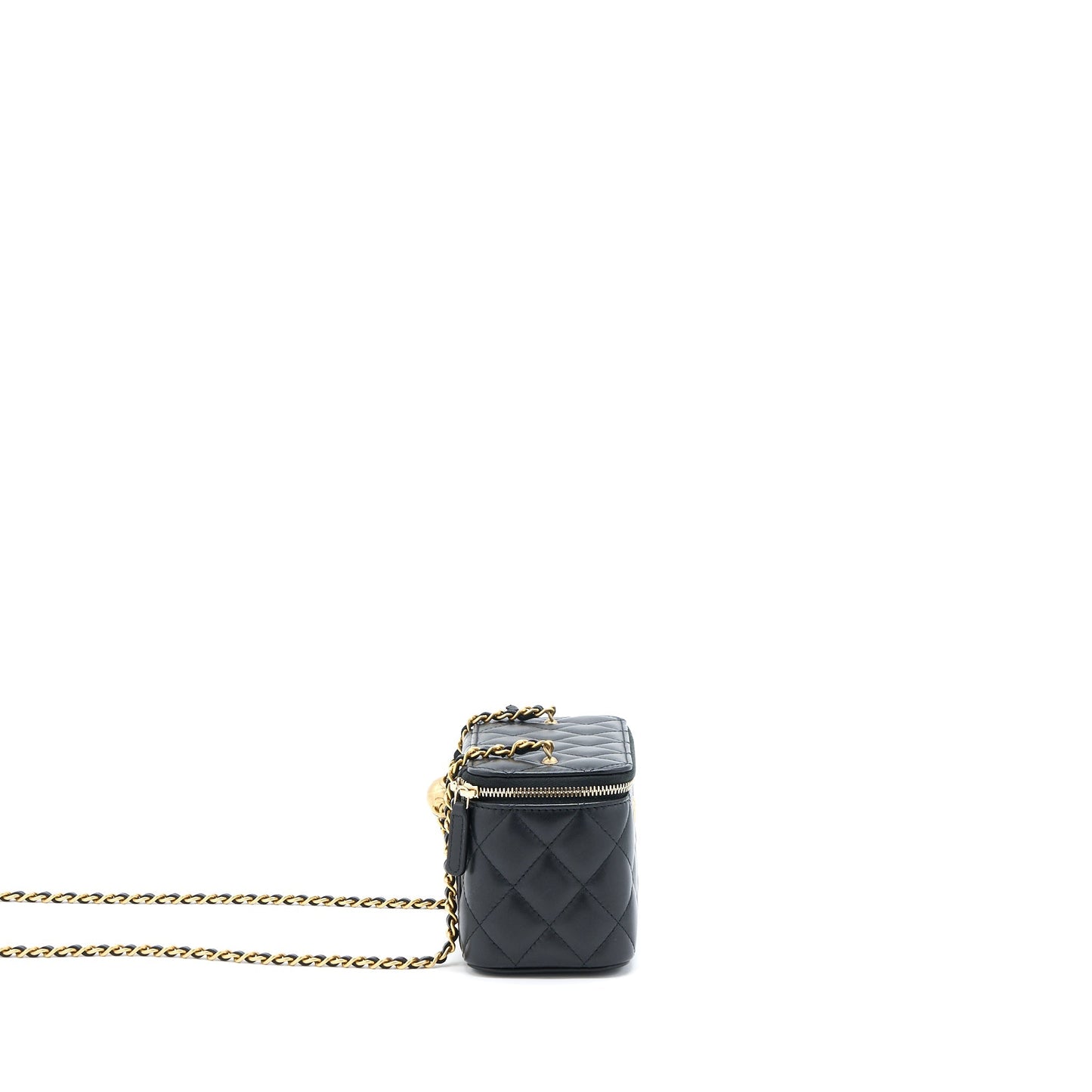 Chanel Pear Crush Long Vanity With Chain Lambskin Black
