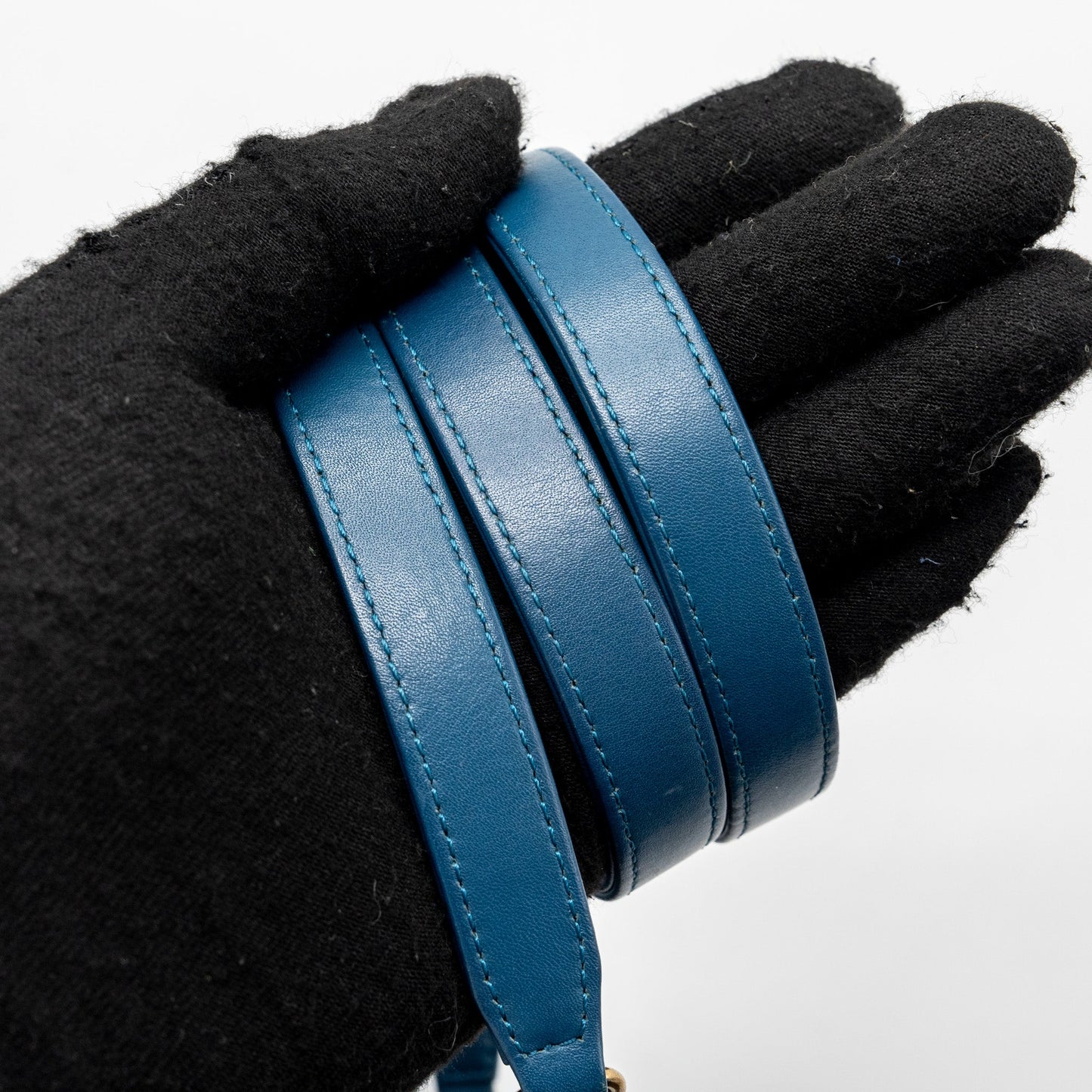 Chanel top handle zip vanity bag leather blue