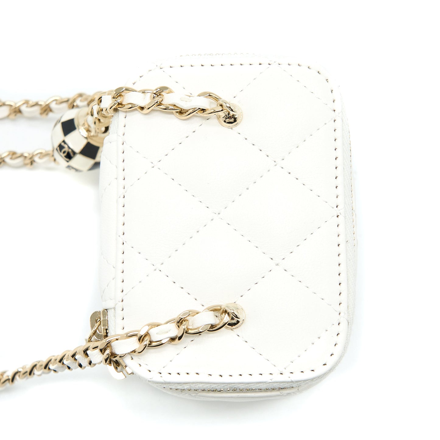 Chanel 23C Pearl Crush Mini Vanity with Chain Lambskin White L (Microchip)