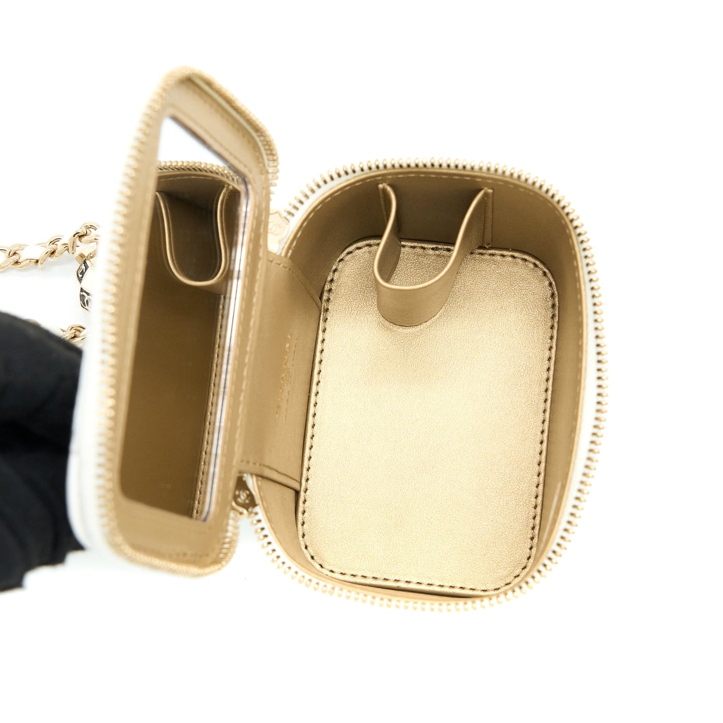 Chanel 23C Pearl Crush Mini Vanity with Chain Lambskin White L (Microchip)