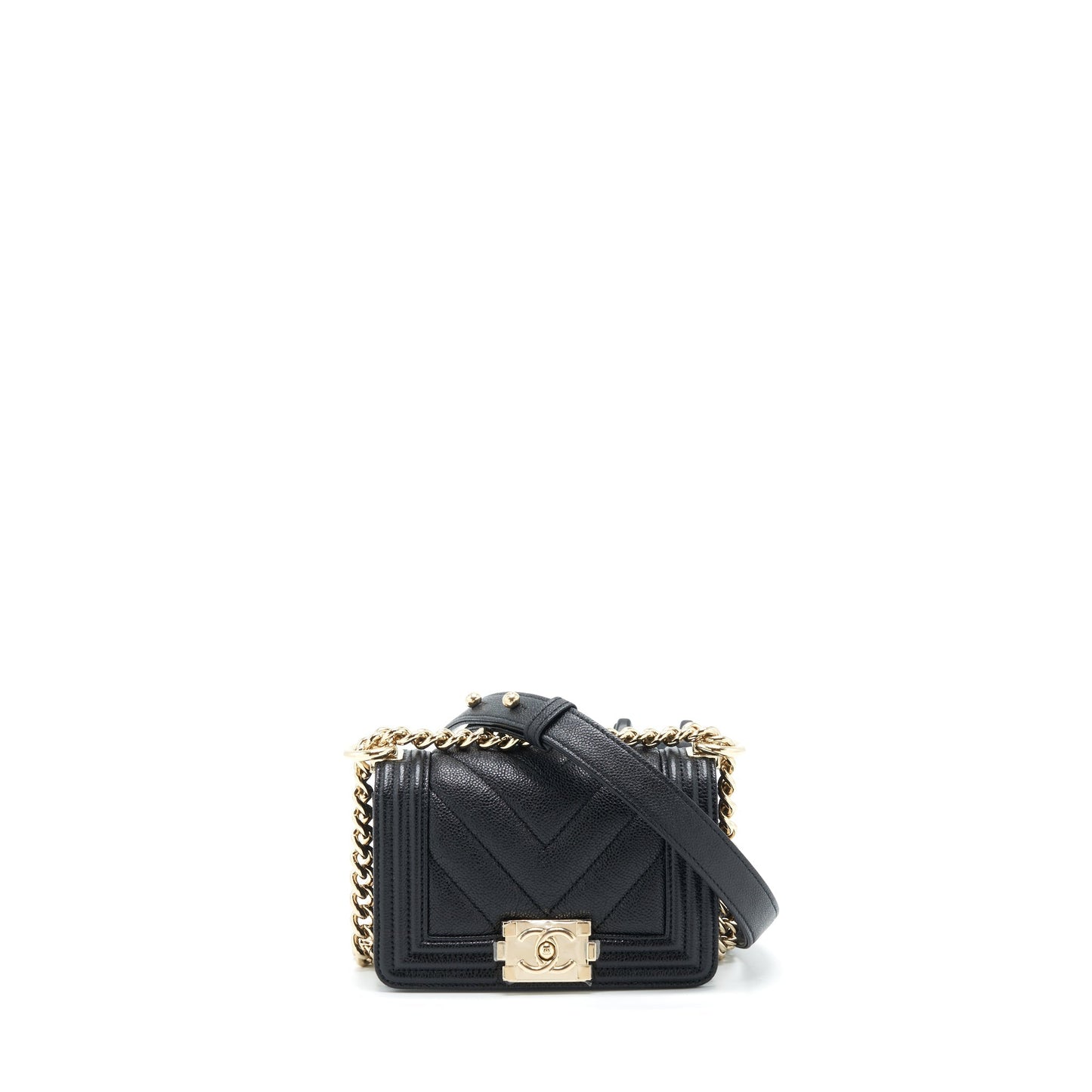 Chanel Mini Chevron Boy Bag Grained Calfskin Black L