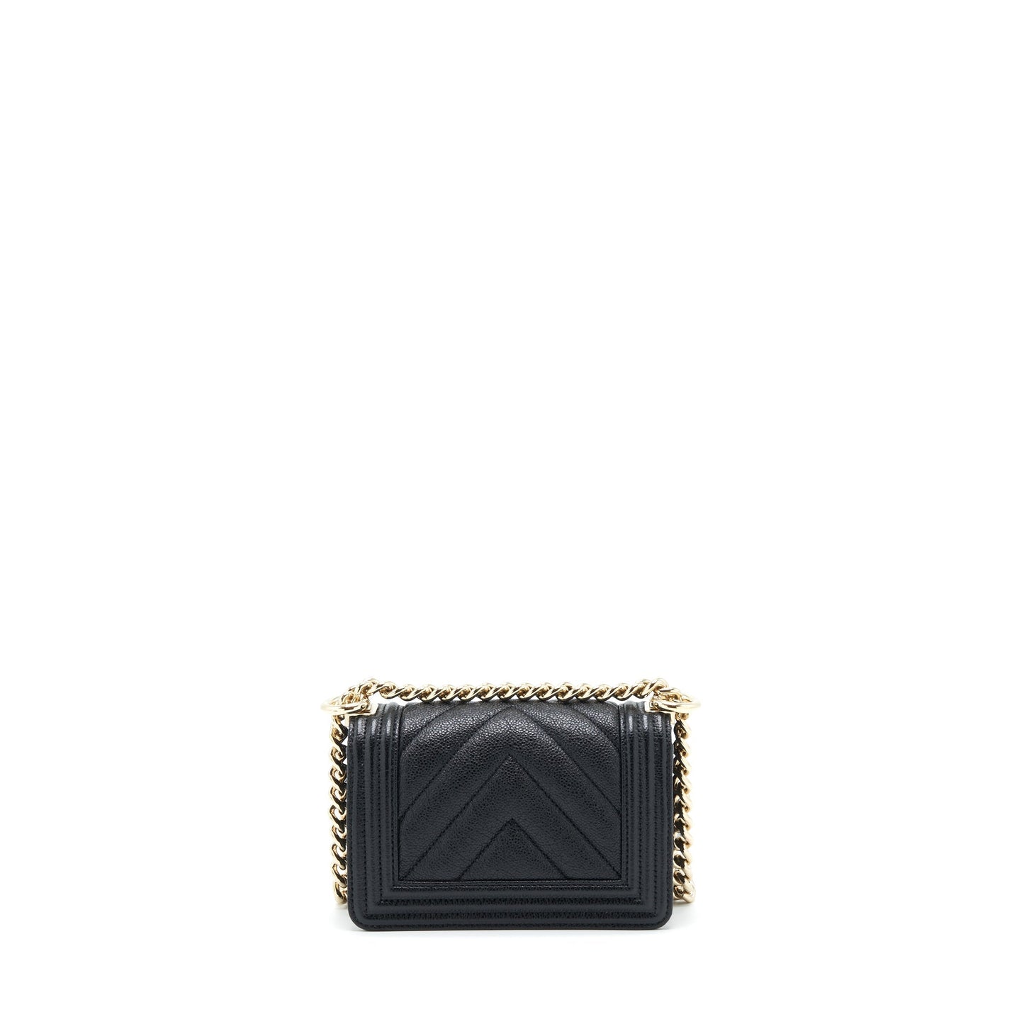 Chanel Mini Chevron Boy Bag Grained Calfskin Black L