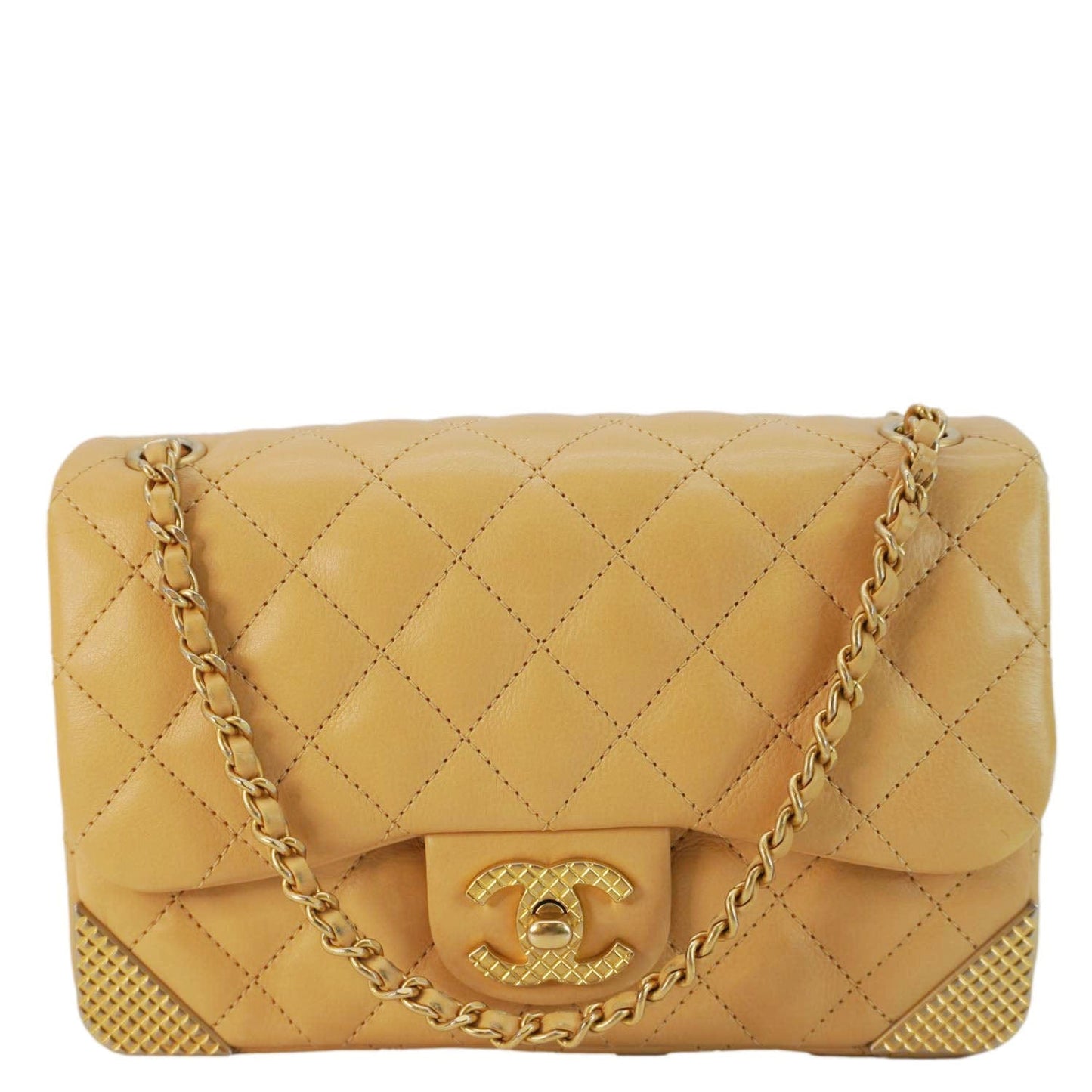 Chanel Rock The Corner Flap Quilted Leather Shoulder Bag Beige