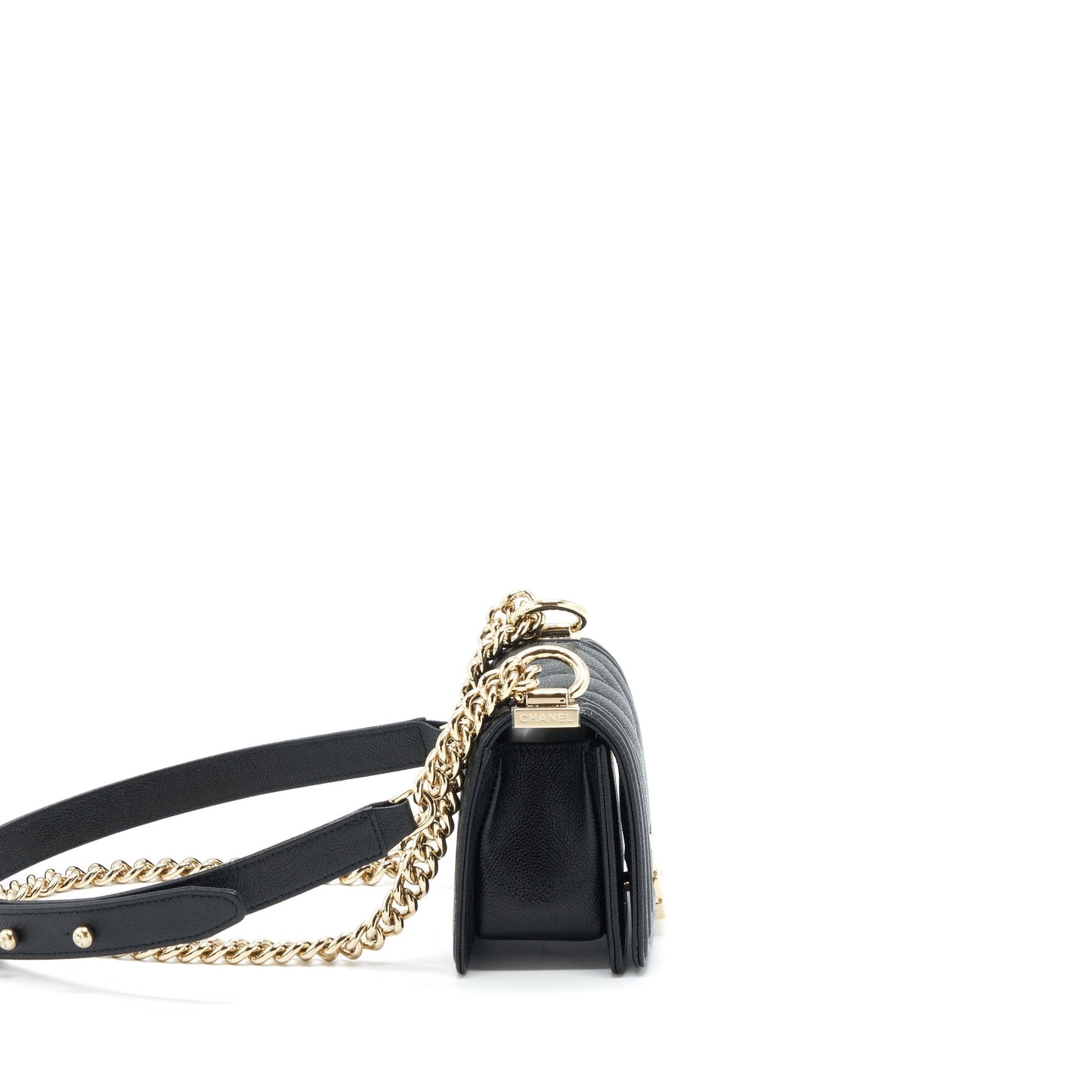 Chanel Mini Chevron Boy Bag Grained Calfskin Black L