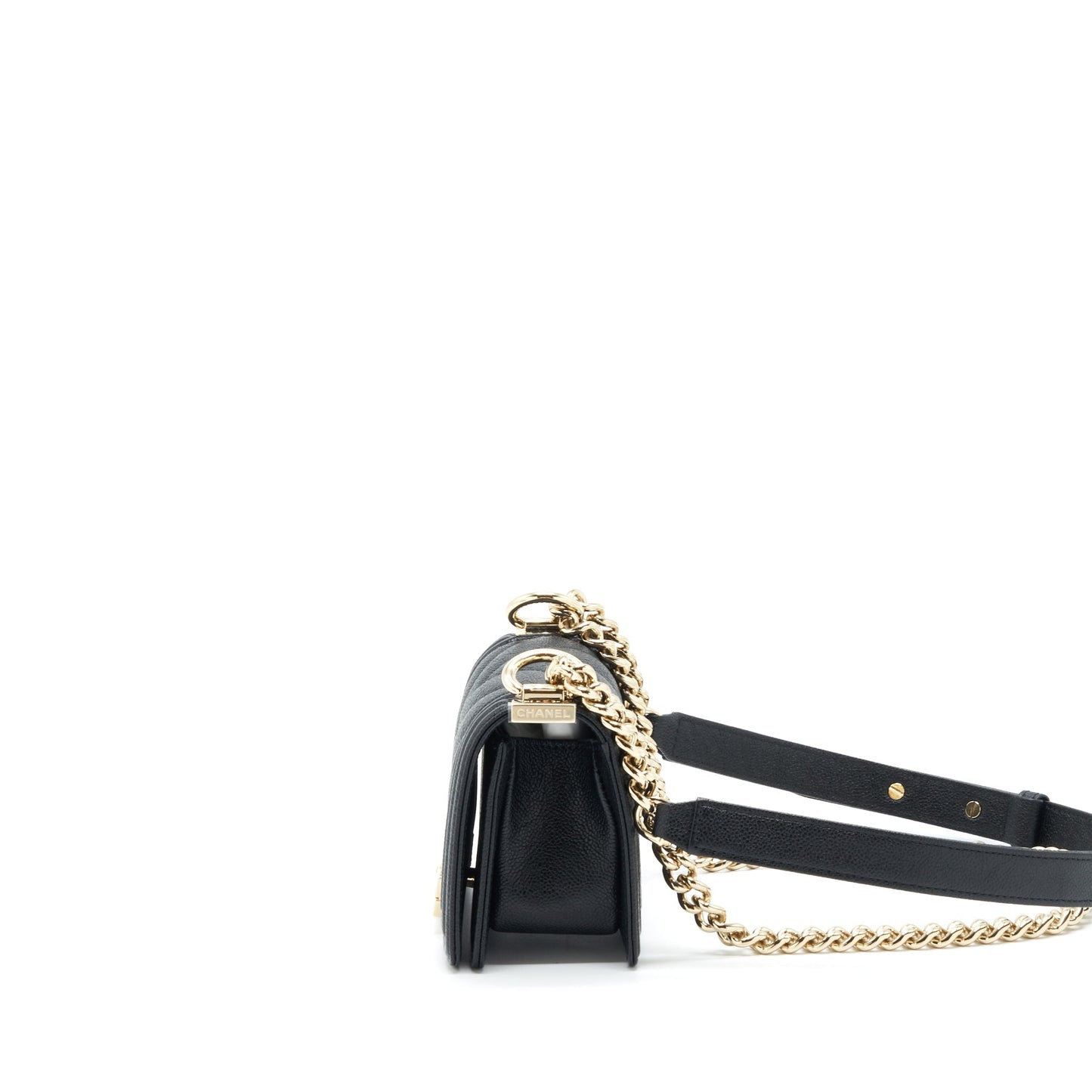 Chanel Mini Chevron Boy Bag Grained Calfskin Black L