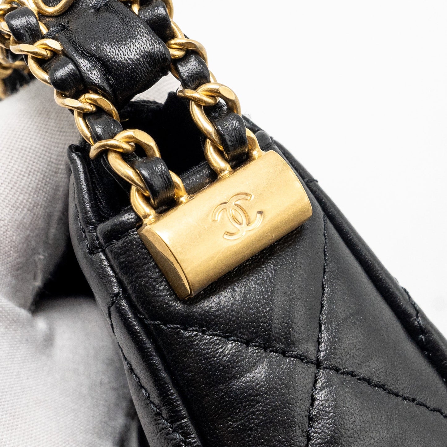 Chanel 23k Hobo Shoulder Bag Calfskin Black  (microchip)