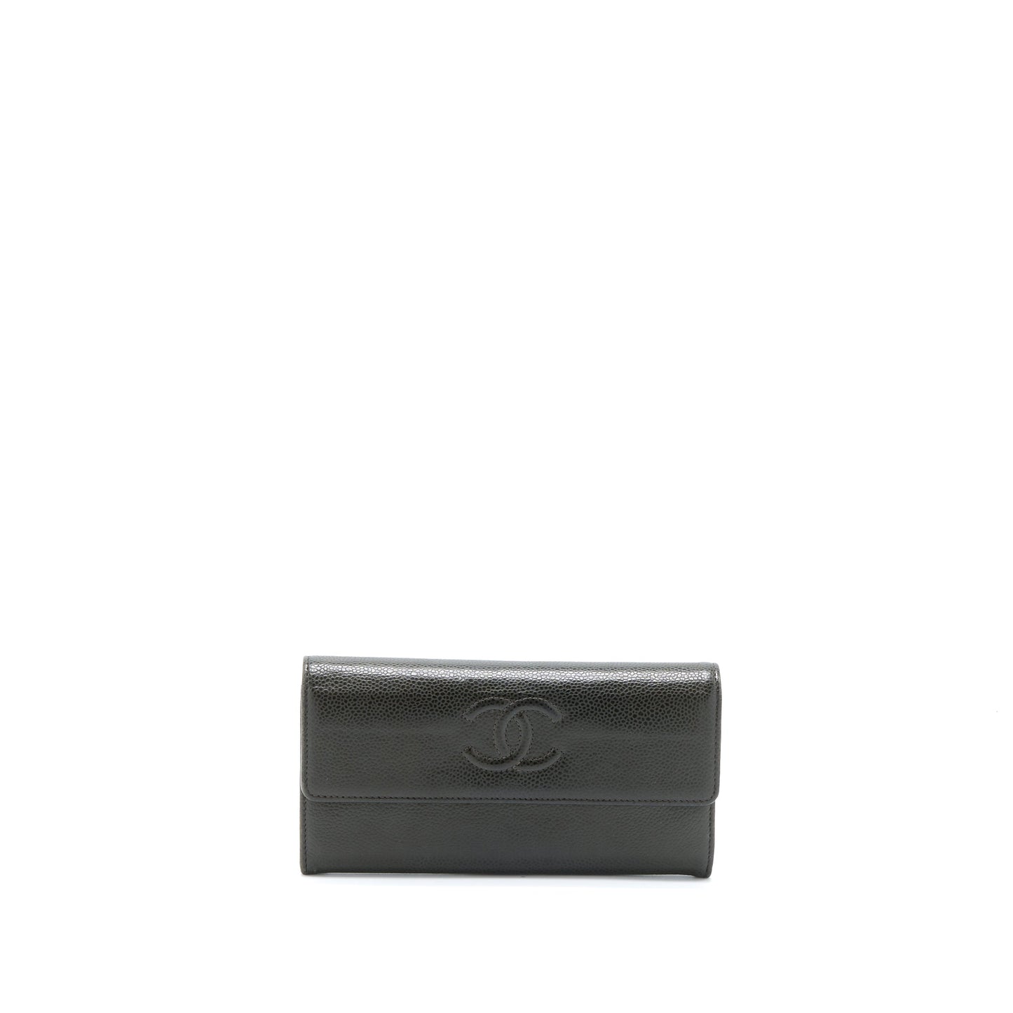 Chanel CC Logo Flap Long Wallet Caviar Dark Olive Green
