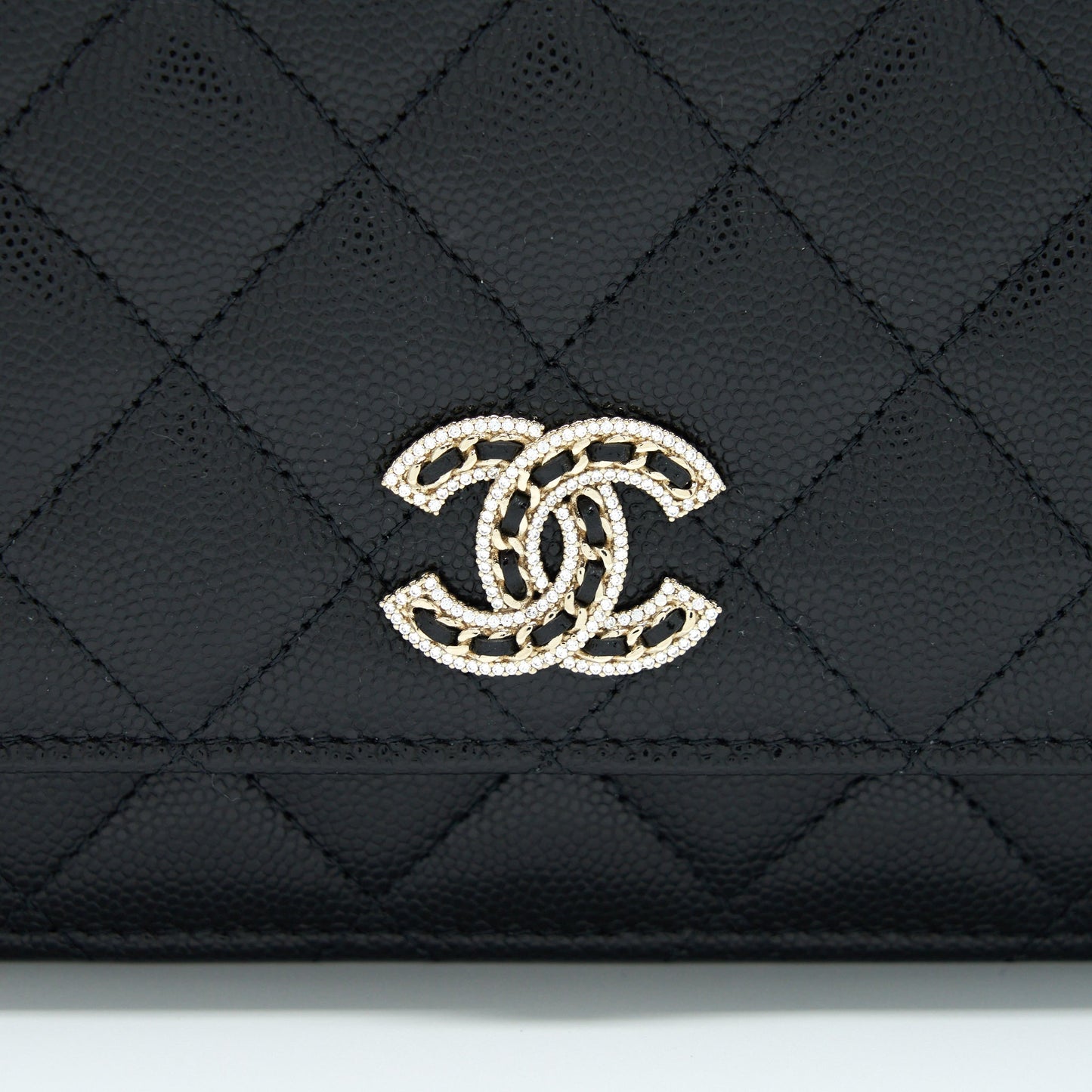 Chanel 22S Detailed CC Logo Wallet On Chain Caviar Black L