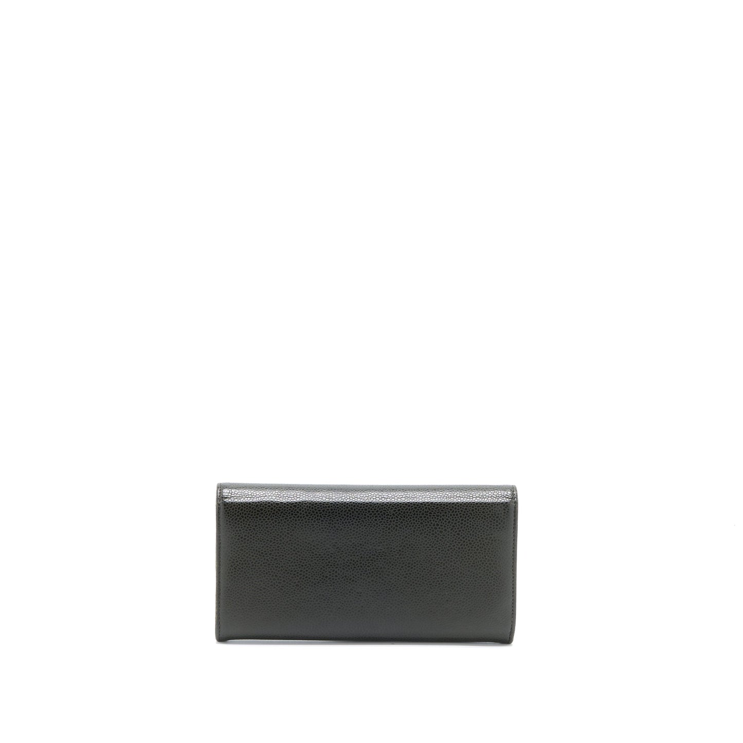 Chanel CC Logo Flap Long Wallet Caviar Dark Olive Green