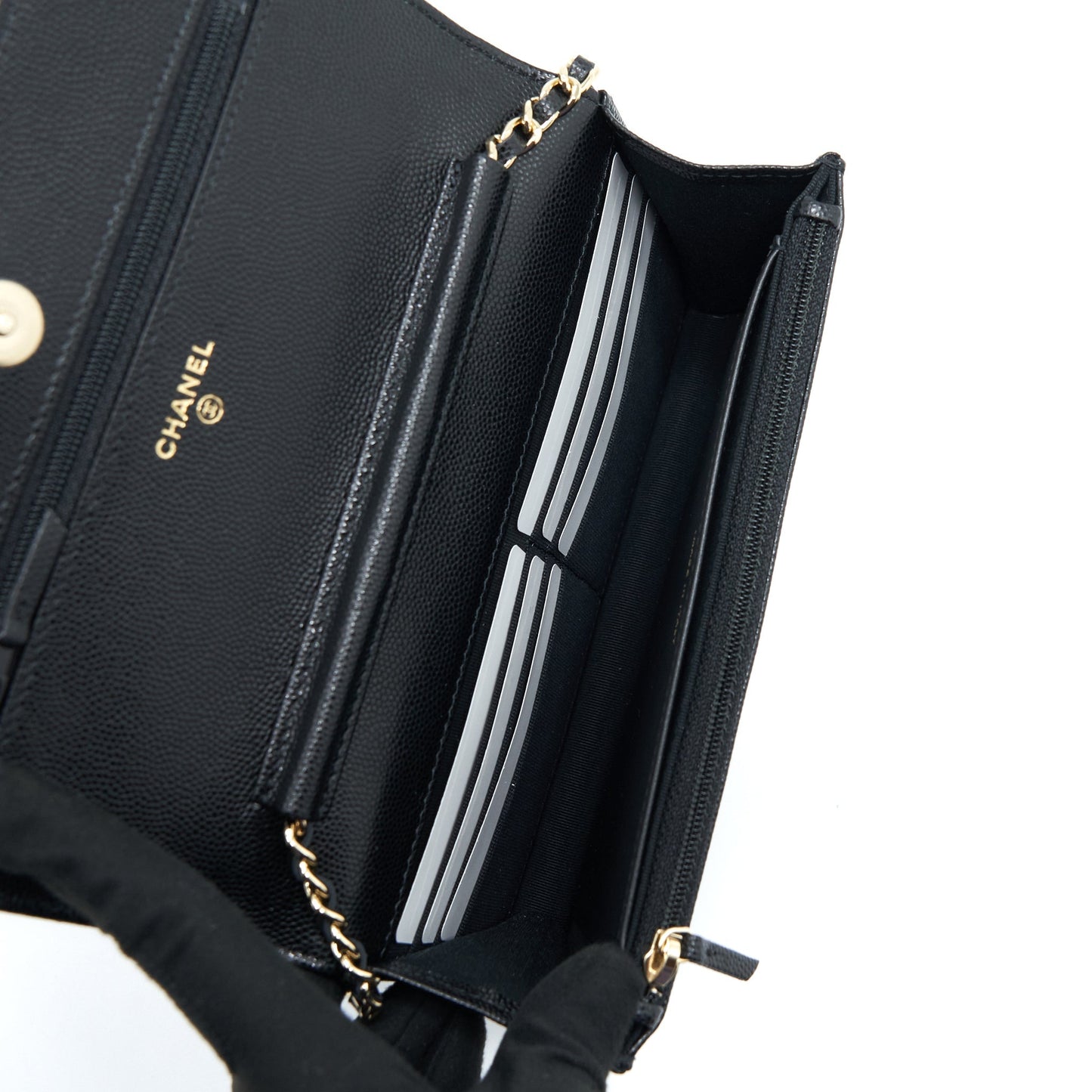 Chanel 22S Detailed CC Logo Wallet On Chain Caviar Black L