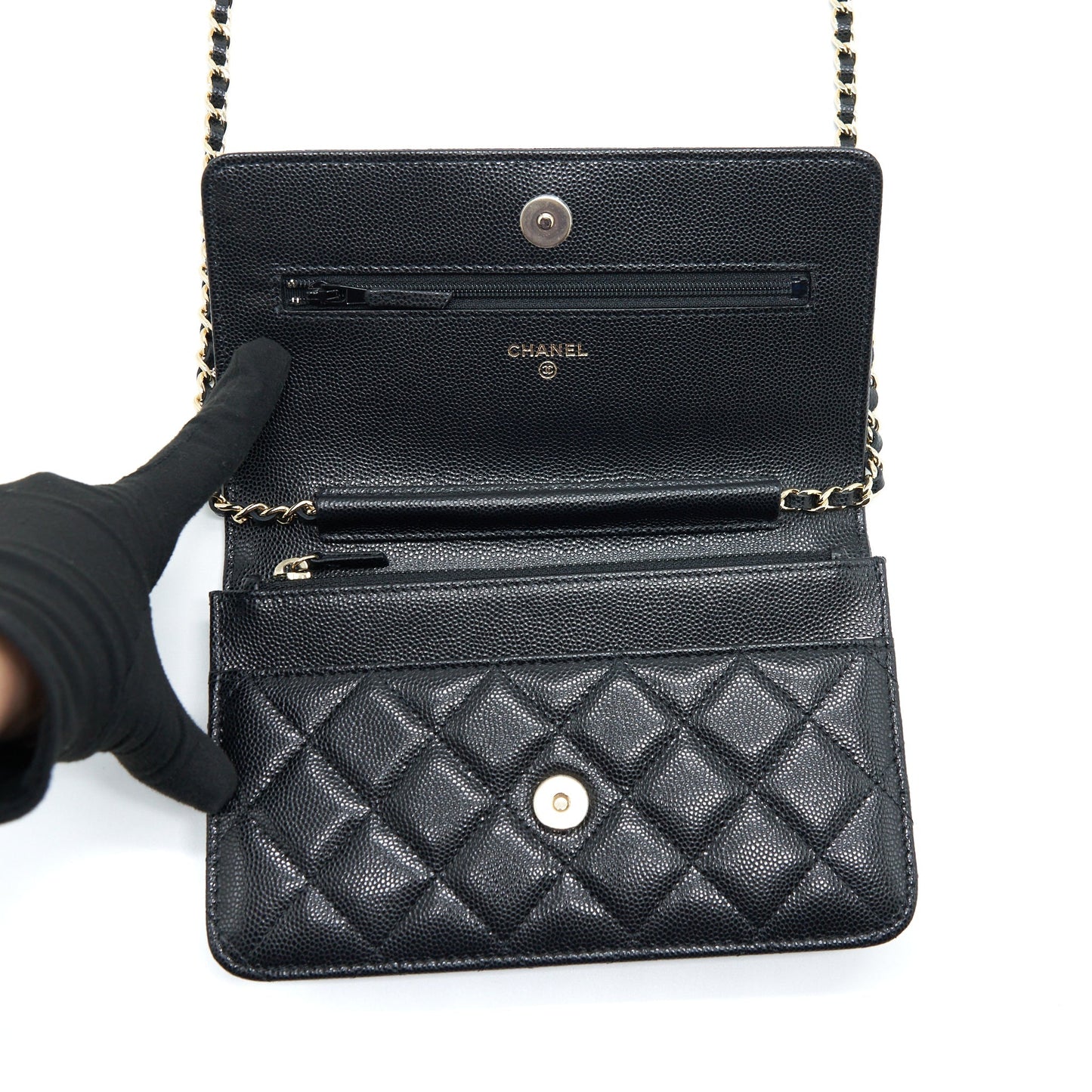 Chanel 22S Detailed CC Logo Wallet On Chain Caviar Black L