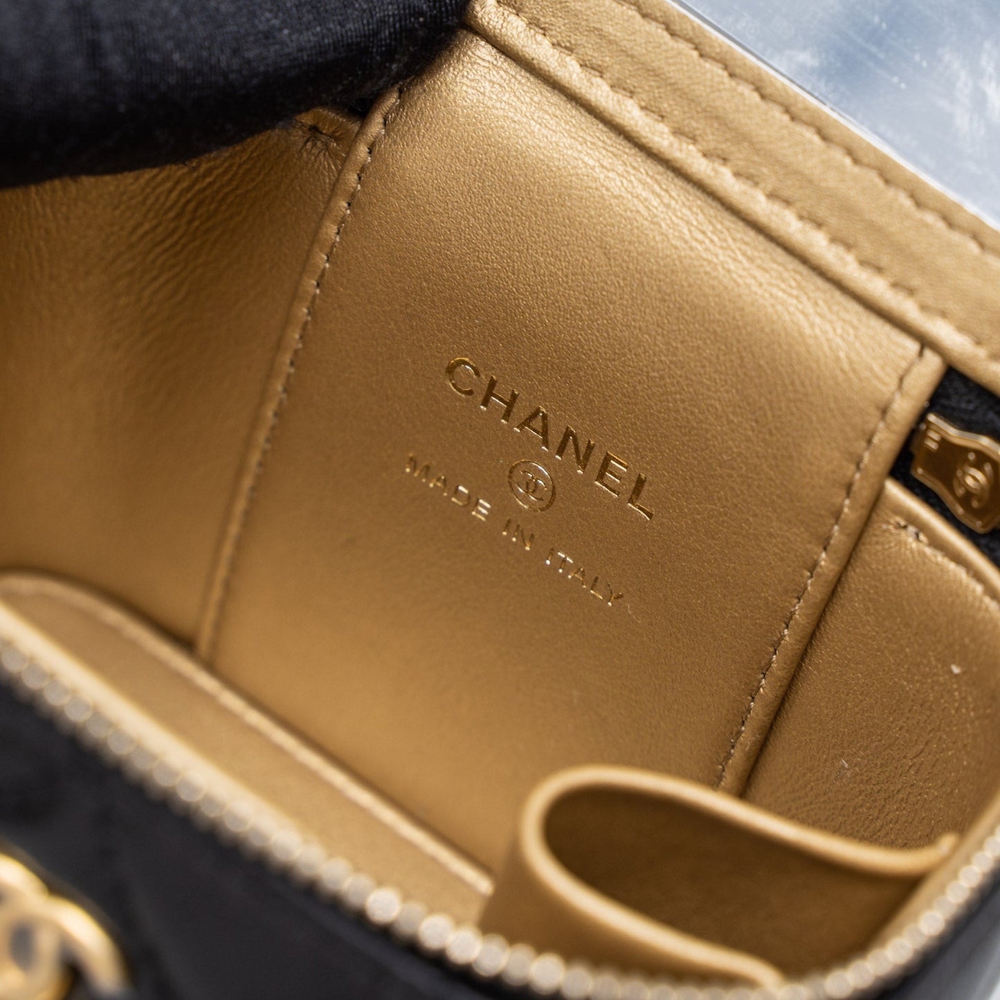 Chanel Pearl Crush Mini Vanity with Chain Lambskin Black Brushed  (Microchip)