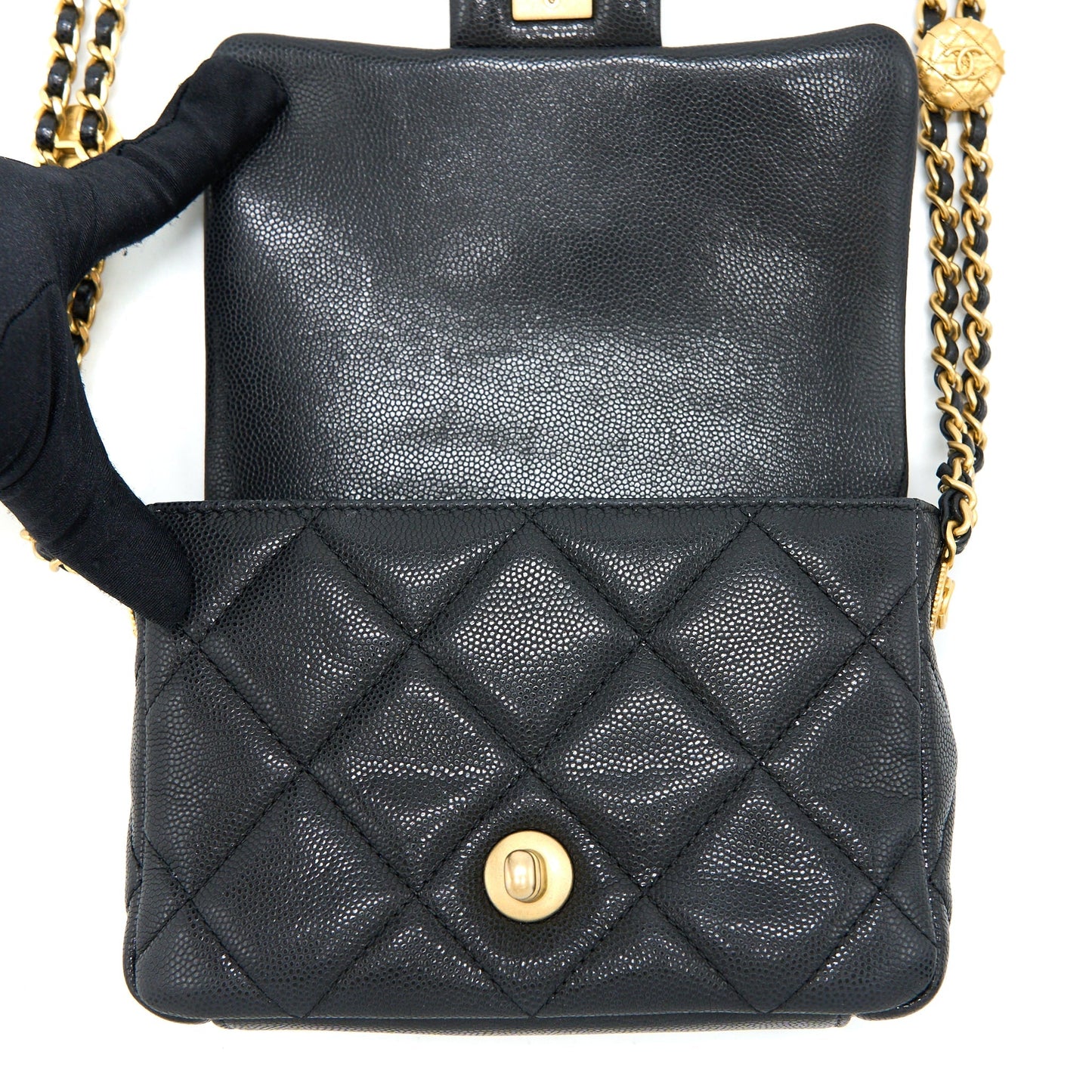 Chanel 22A Square Flap Bag Caviar Black  (Microchip)